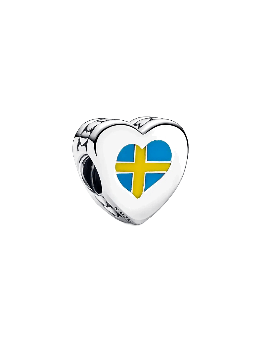 Pandora - Sweden flag heart sterling silver charm with yellow and blue enamel - pendentifs - multicolor - 0
