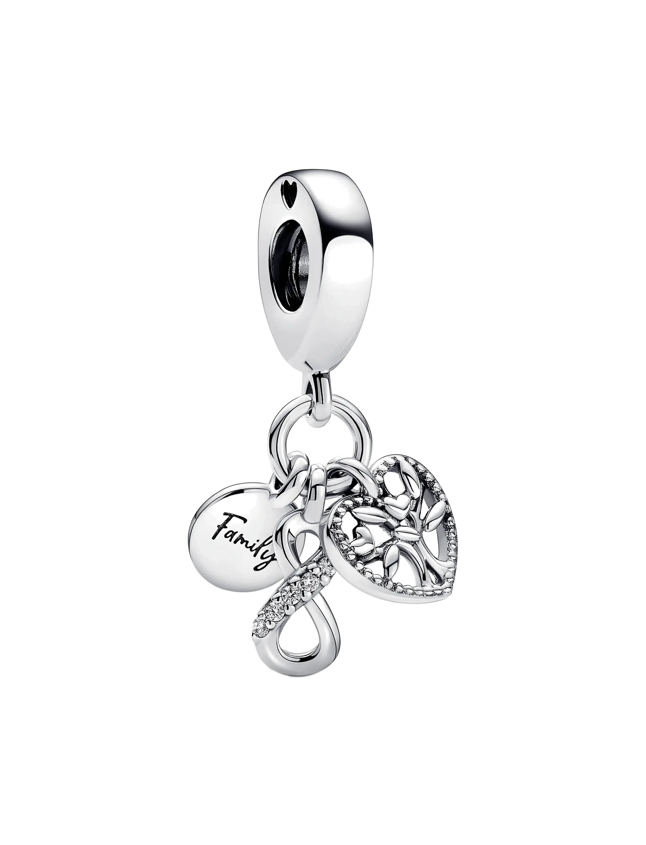 Pandora Infinity, disc and heart sterling silver dangle with clear cubic zirconia - Charms - CLEAR / undefined