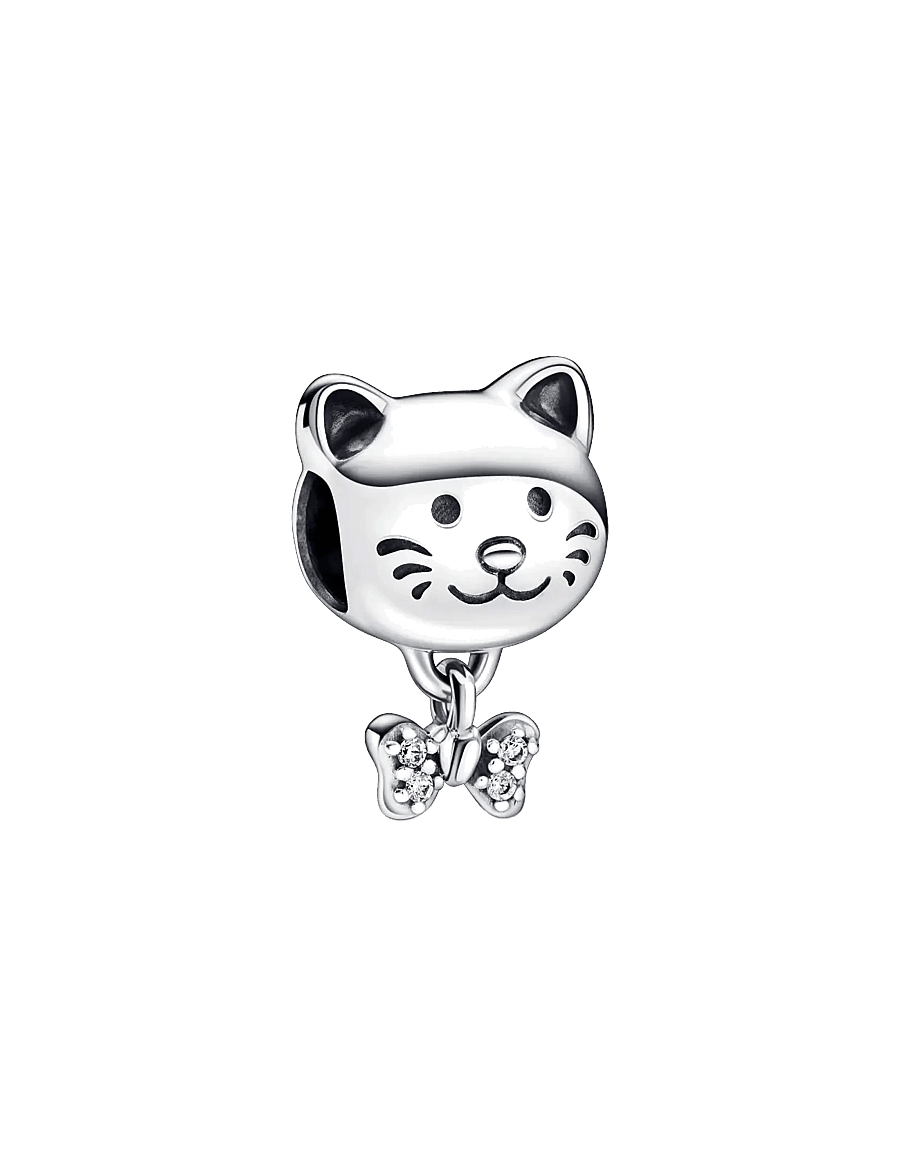 Pandora - Cat sterling silver charm with clear cubic zirconia - hangers - clear - 1