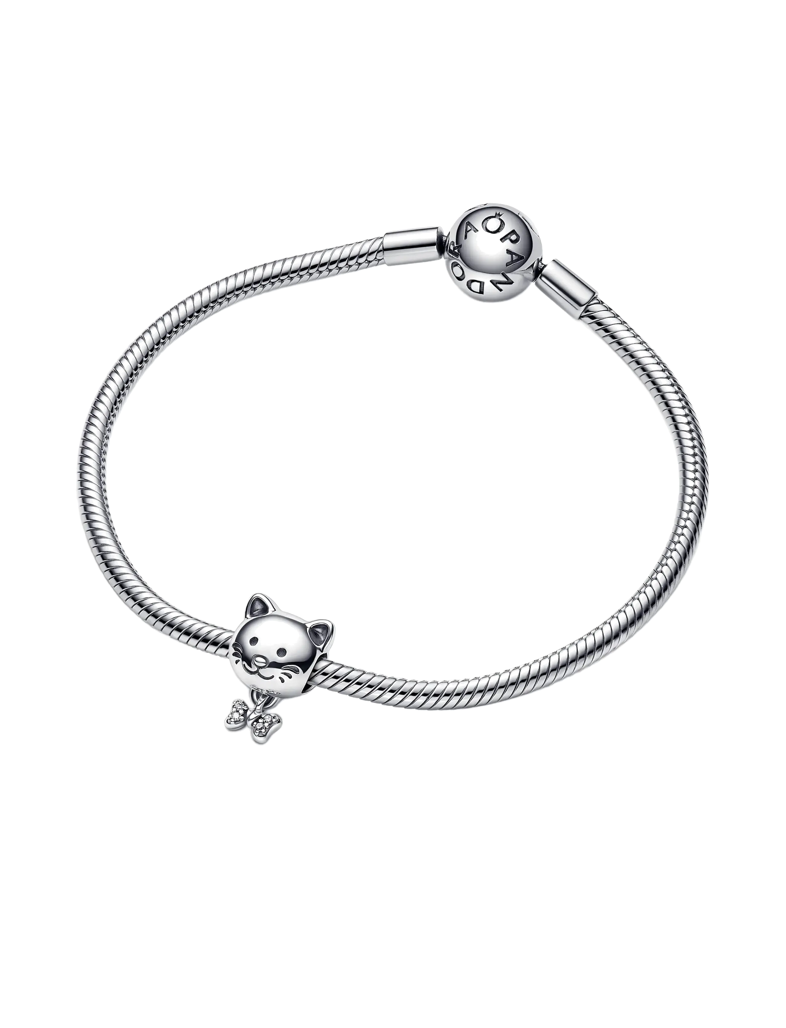 Pandora - Cat sterling silver charm with clear cubic zirconia - hengiskraut - clear - 2