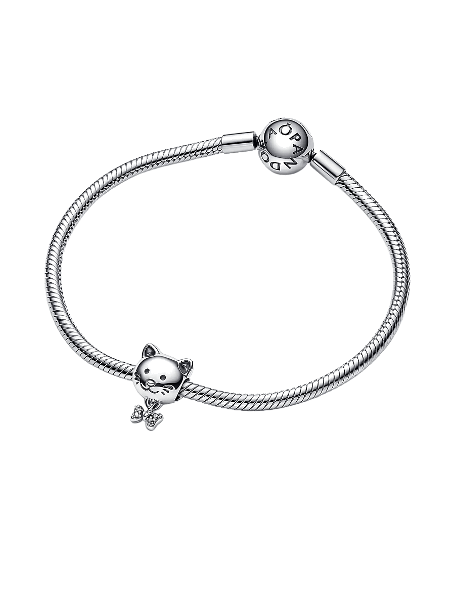 Pandora - Cat sterling silver charm with clear cubic zirconia - hangers - clear - 2