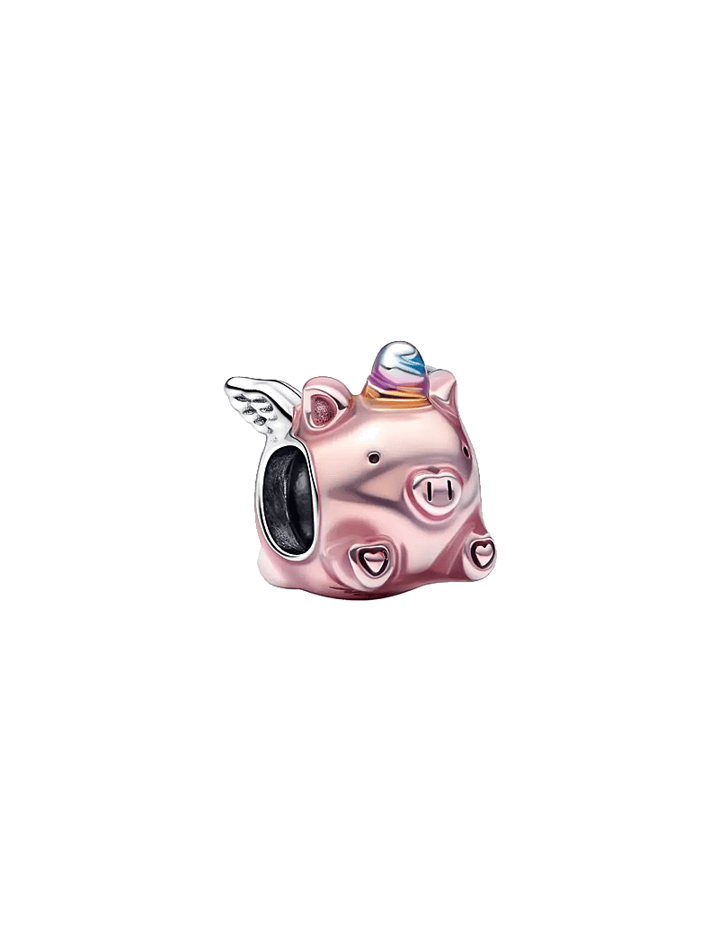 Pandora - Flying pig sterling silver charm with transparent light pink, blue, violet and yellow enamel - hängen & berlocker - pink - 1