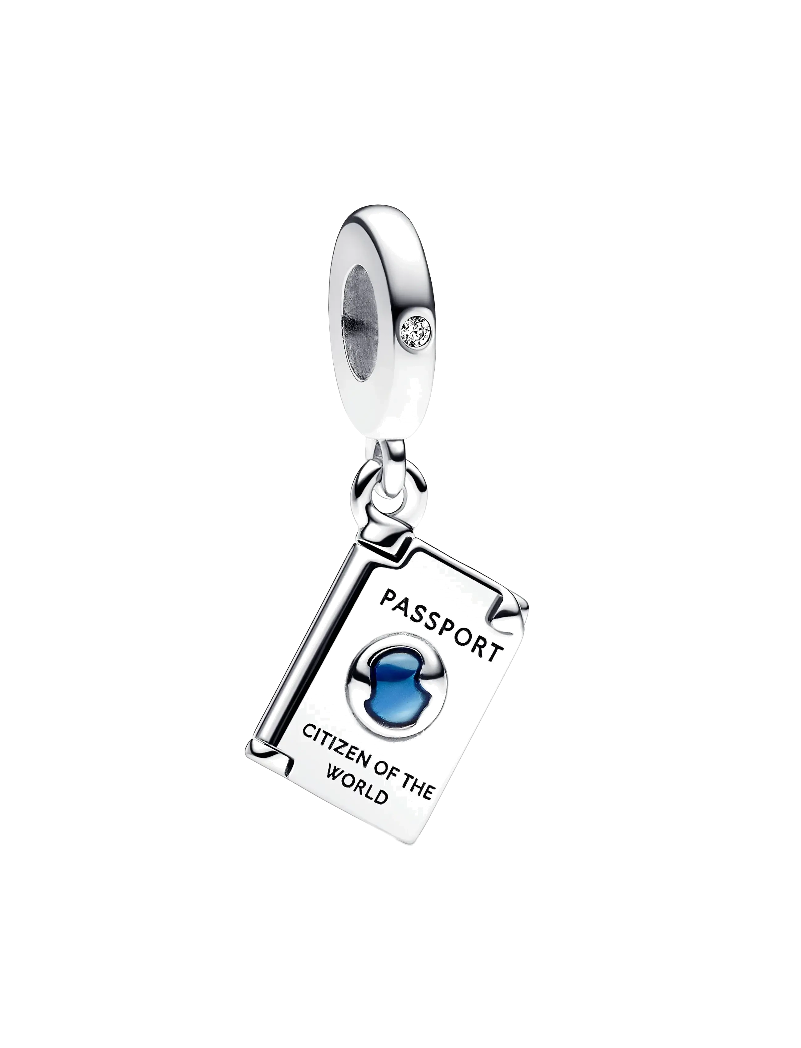 Pandora Passport sterling silver dangle with clear cubic zirconia and shaded blue enamel - Charms - BLUE / silver