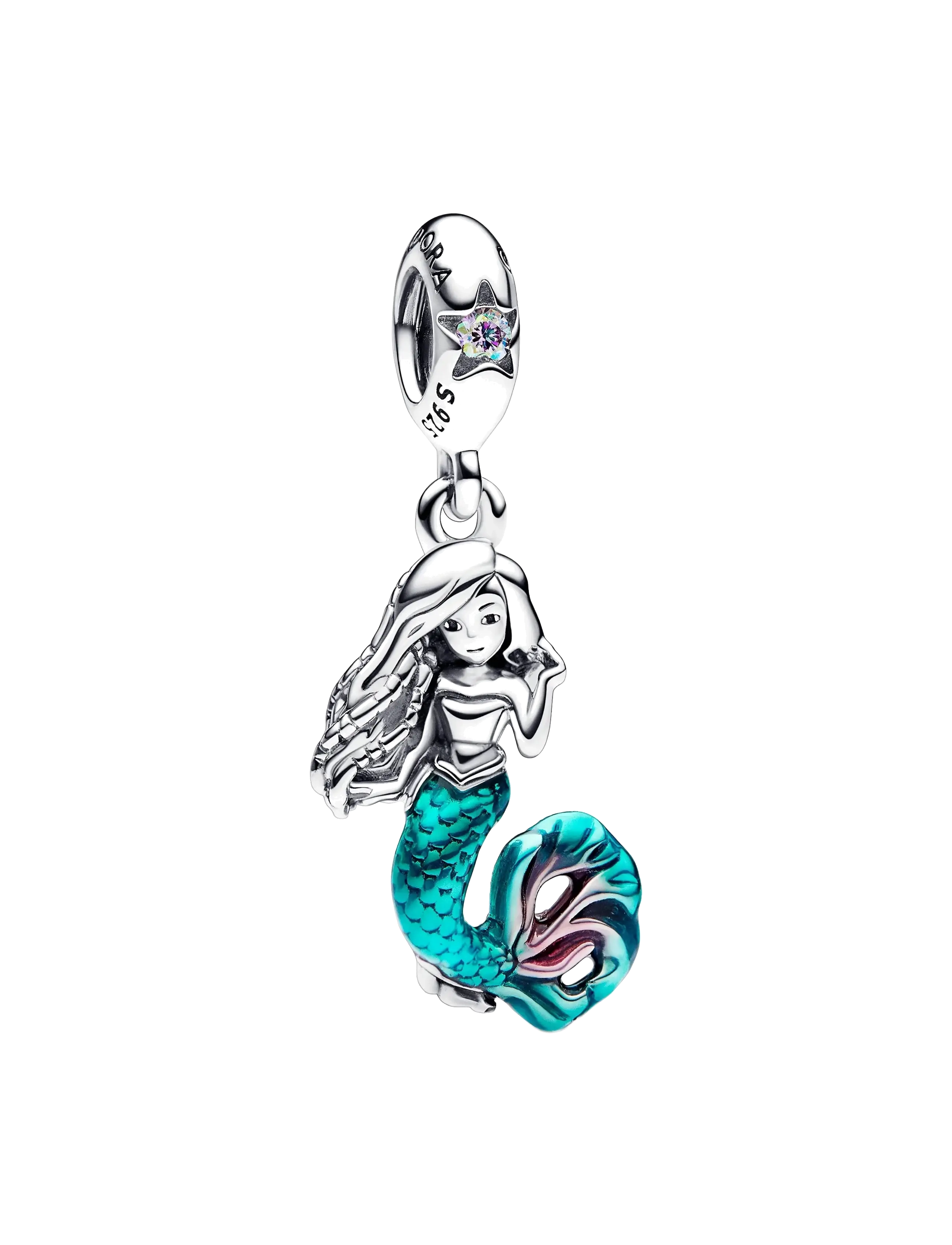 Disney The Little Mermaid Ariel sterling silver dangle with auro borealis clear cubic zirconia, tran - TURQUOISE