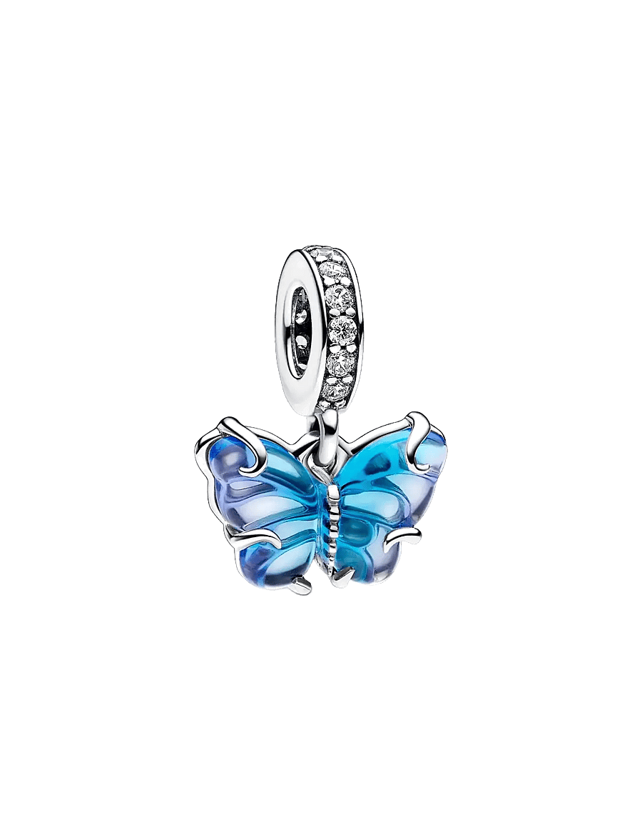 Pandora - Butterfly sterling silver dangle with bi-colour blue Murano glass and clear cubic zirconia - pendentifs - blue - 1
