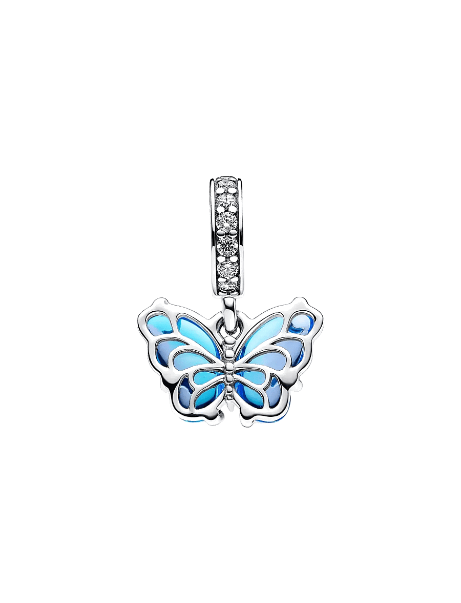 Pandora - Butterfly sterling silver dangle with bi-colour blue Murano glass and clear cubic zirconia - pendentifs - blue - 2