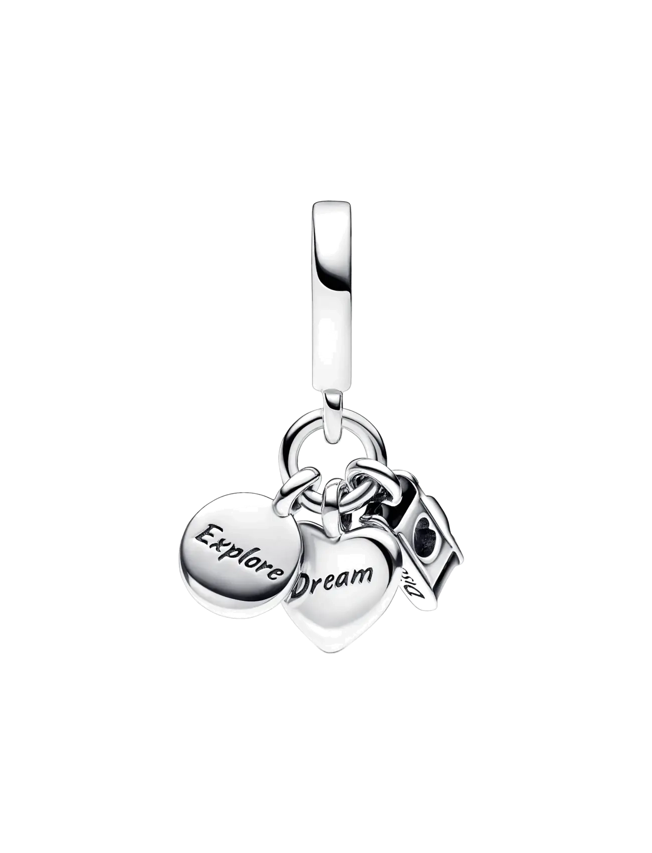 Pandora - Camera, heart and compass sterling silver triple dangle with clear cubic zirconia, black, transparen - anhänger - blue - 2