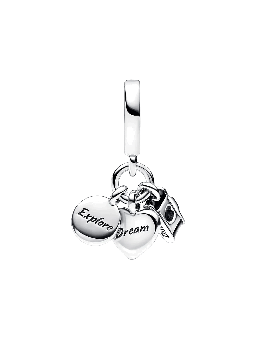 Pandora - Camera, heart and compass sterling silver triple dangle with clear cubic zirconia, black, transparen - anhänger - blue - 2