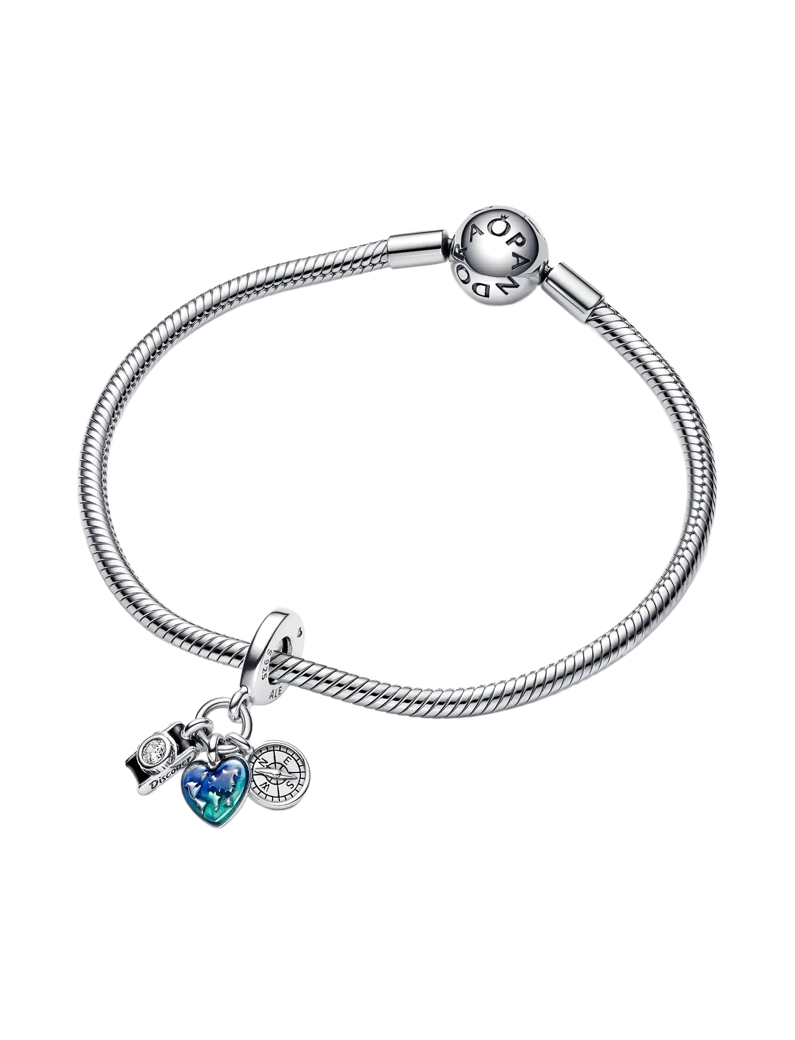 Pandora - Camera, heart and compass sterling silver triple dangle with clear cubic zirconia, black, transparen - anhänger - blue - 3