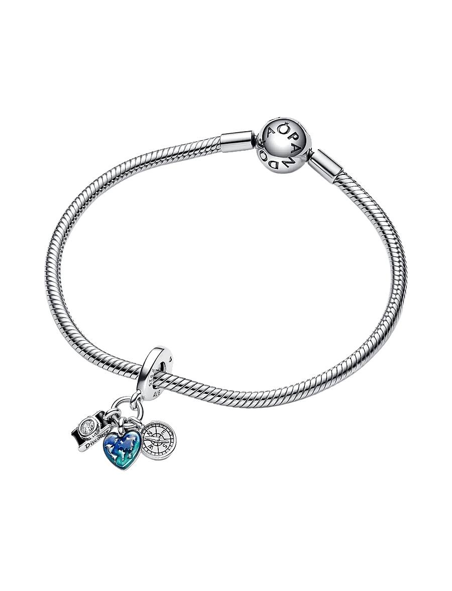 Pandora - Camera, heart and compass sterling silver triple dangle with clear cubic zirconia, black, transparen - anhänger - blue - 3
