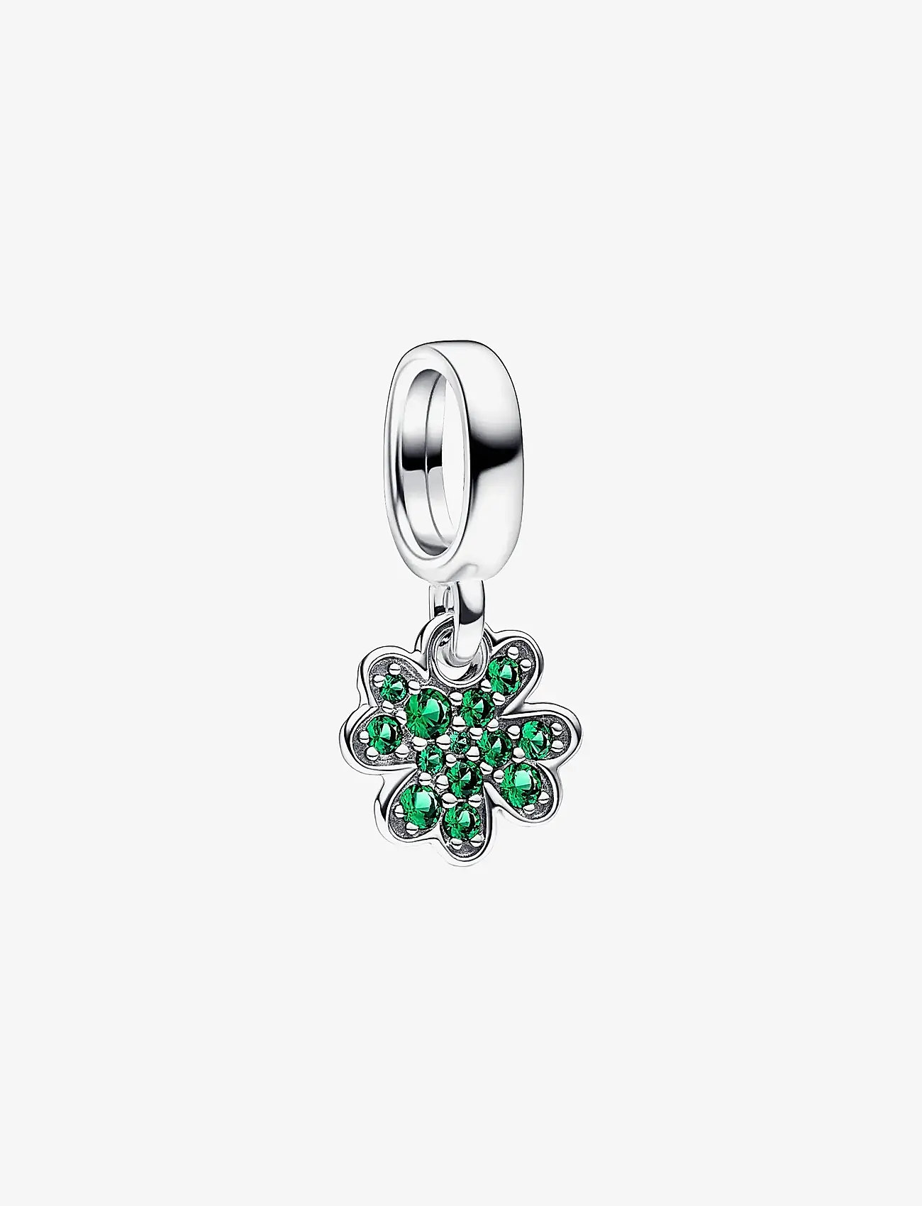 Pandora - Clover sterling silver dangle with royal green crystal - vedhæng - green - 1
