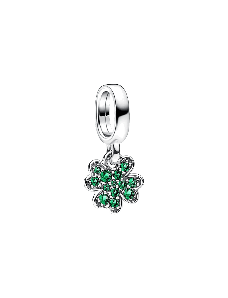 Pandora - Clover sterling silver dangle with royal green crystal - hengiskraut - green - 1