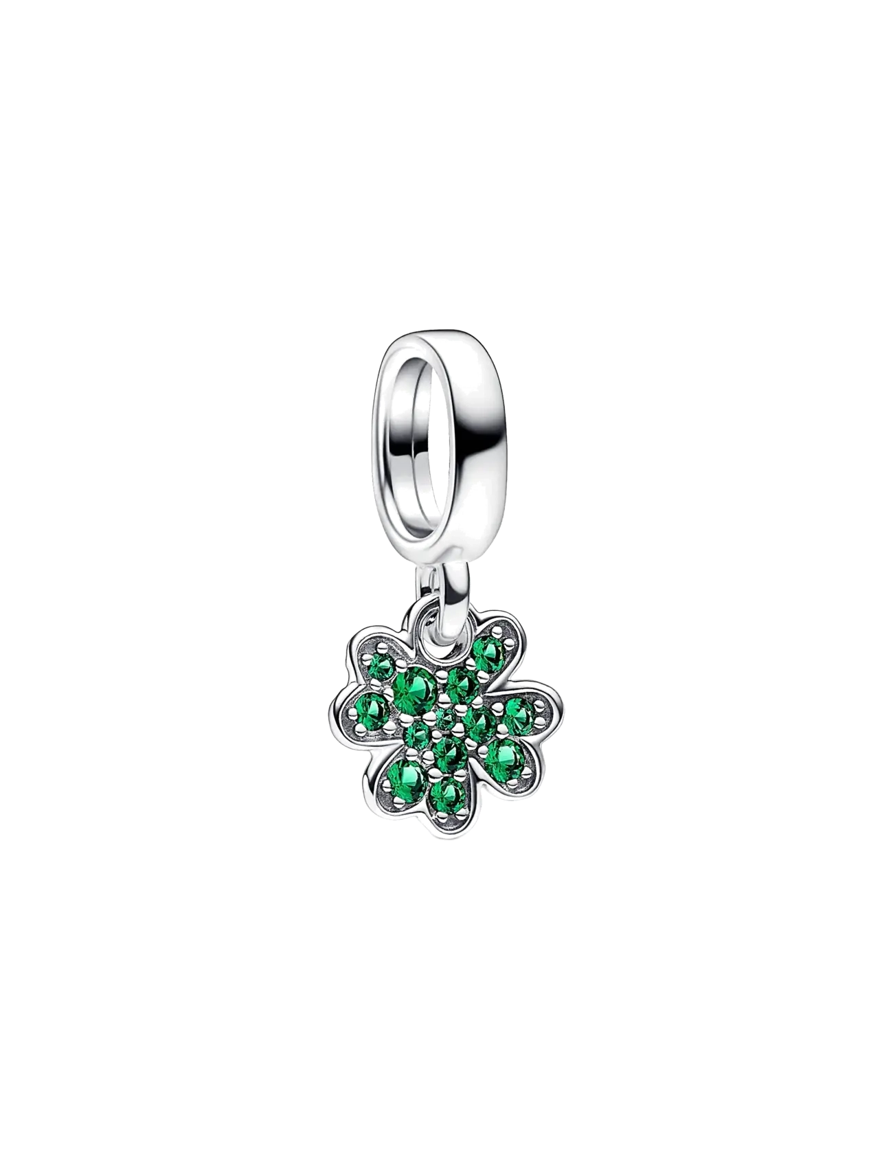 Pandora Clover sterling silver dangle with royal green crystal - Charms - GREEN / green