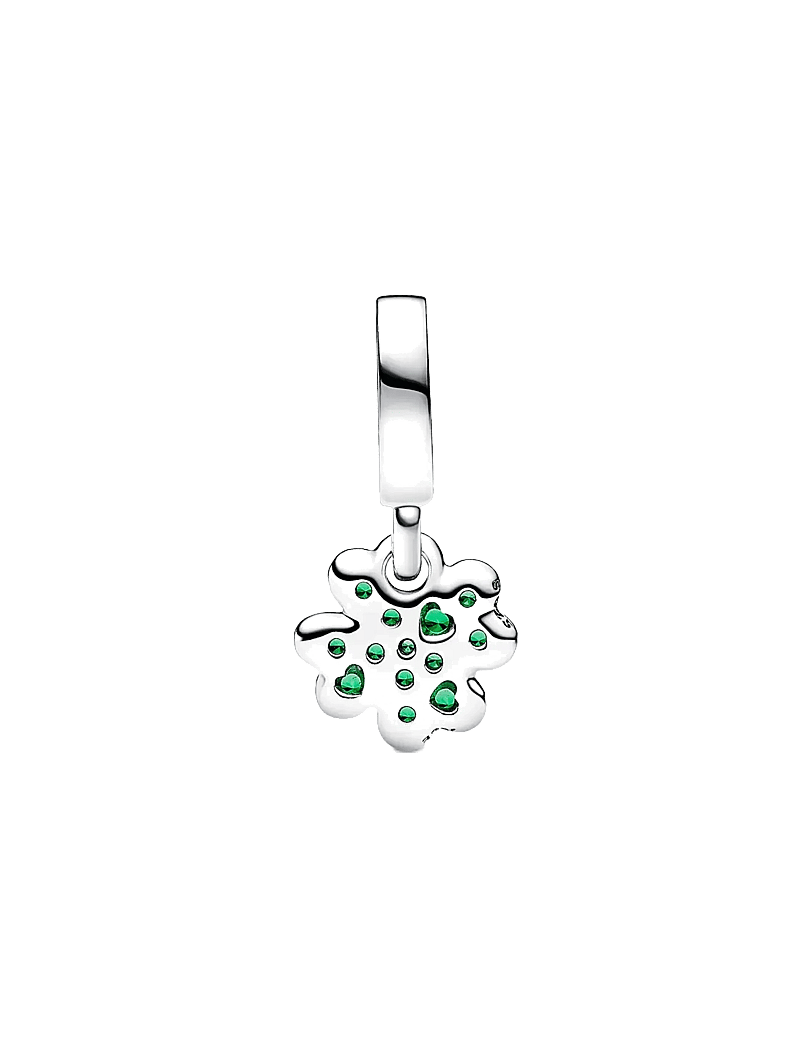 Pandora - Clover sterling silver dangle with royal green crystal - hengiskraut - green - 2