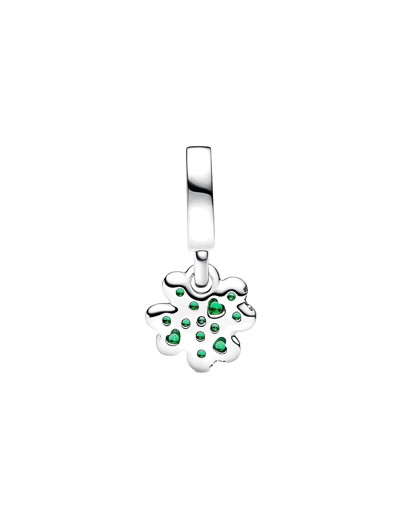 Pandora - Clover sterling silver dangle with royal green crystal - hengiskraut - green - 2
