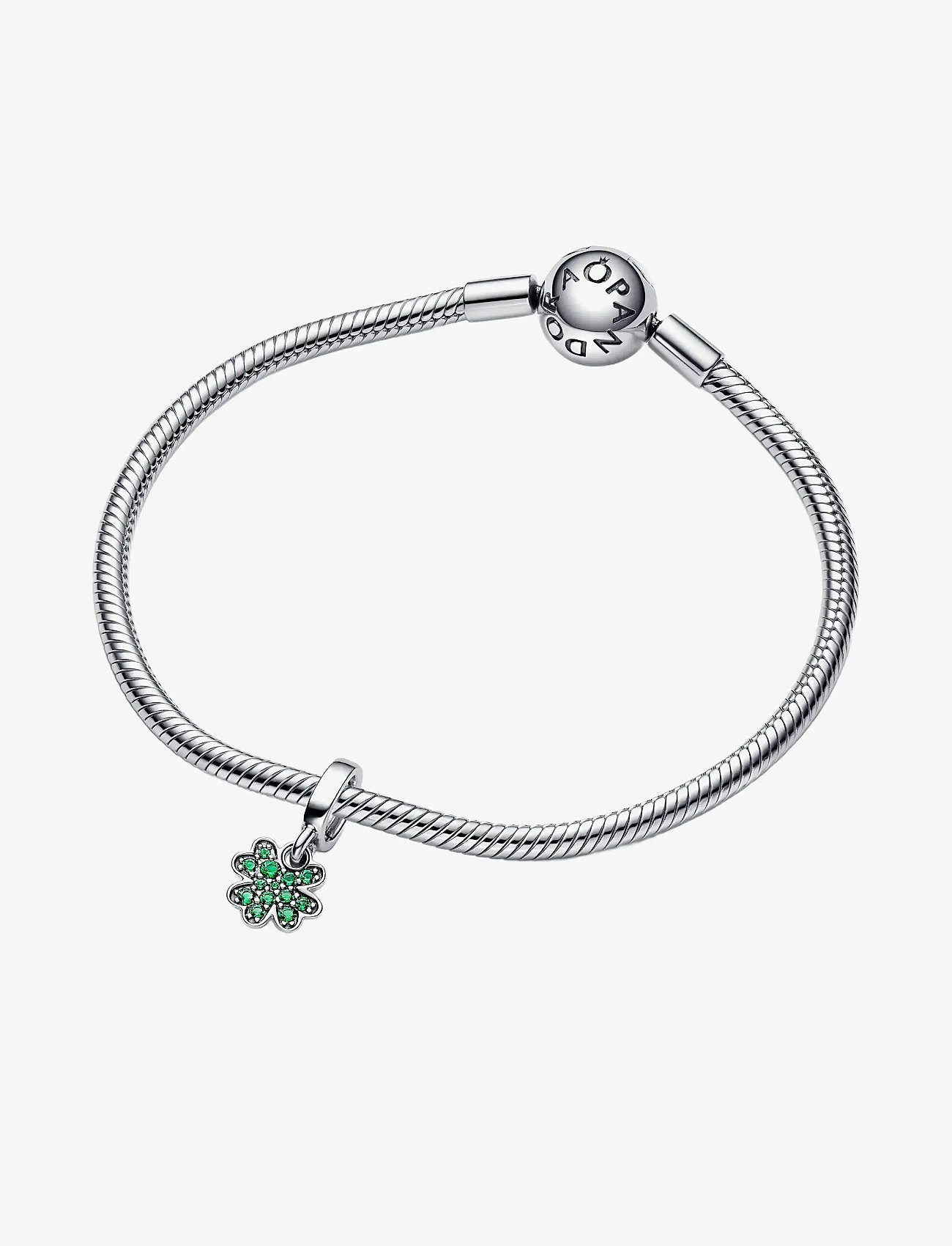Pandora - Clover sterling silver dangle with royal green crystal - vedhæng - green - 3