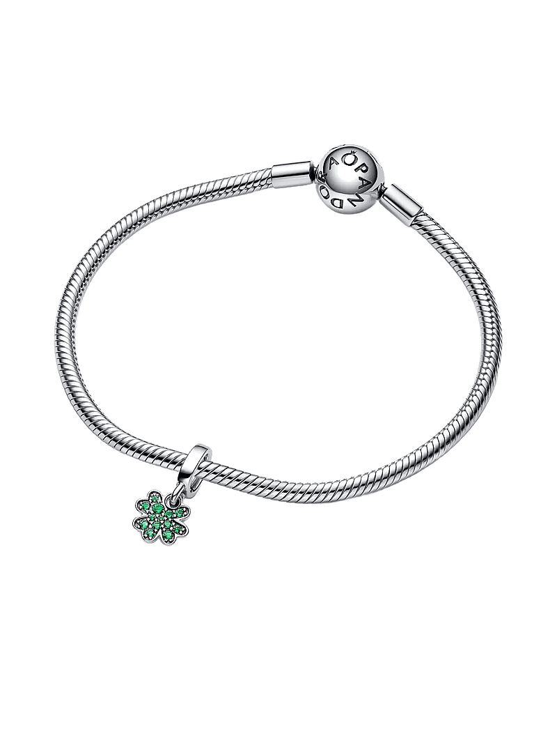 Pandora - Clover sterling silver dangle with royal green crystal - hengiskraut - green - 3