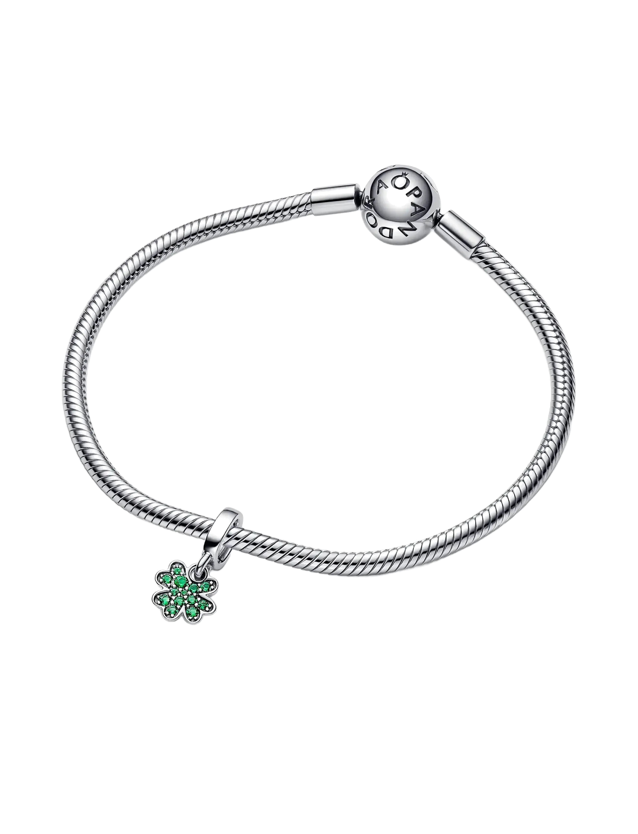 Pandora - Clover sterling silver dangle with royal green crystal - hengiskraut - green - 3