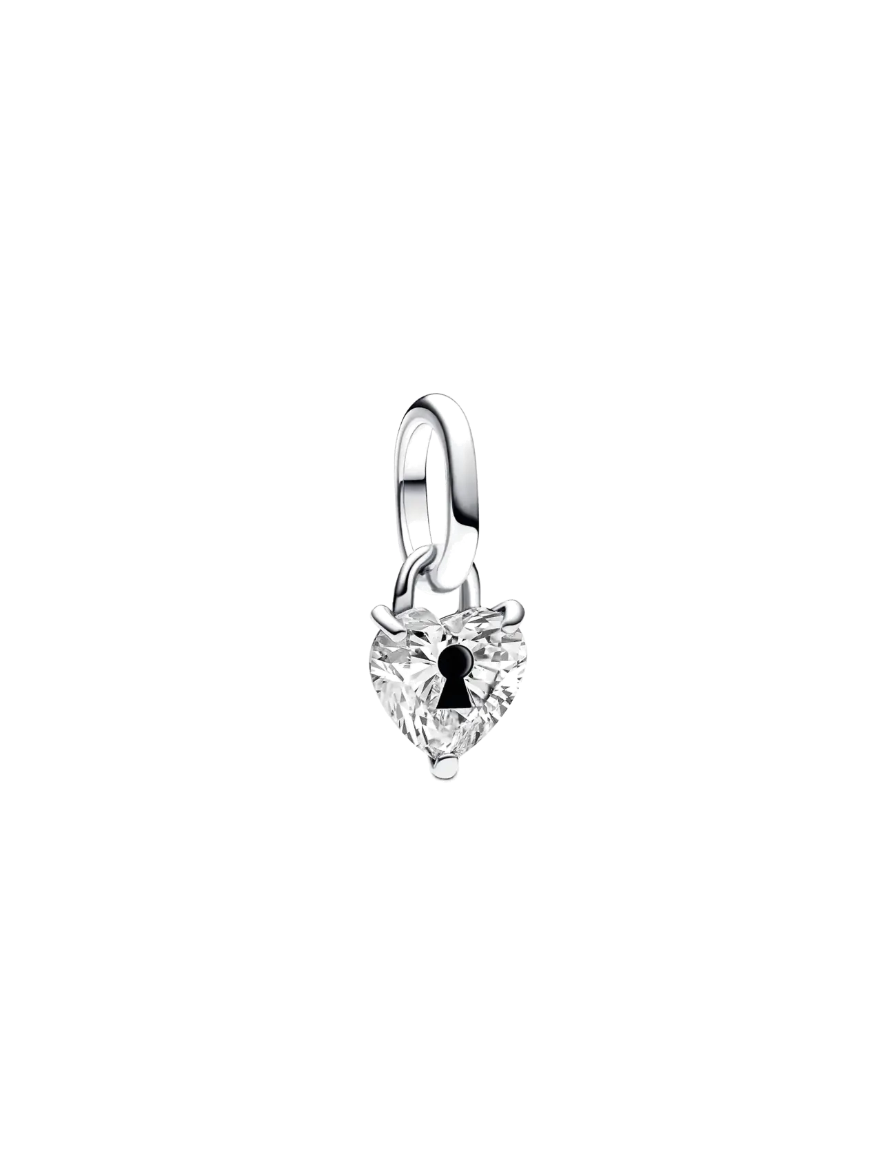 Pandora Keyhole heart sterling silver mini dangle with clear cubic zirconia and black enamel - Charms - BLACK / silver
