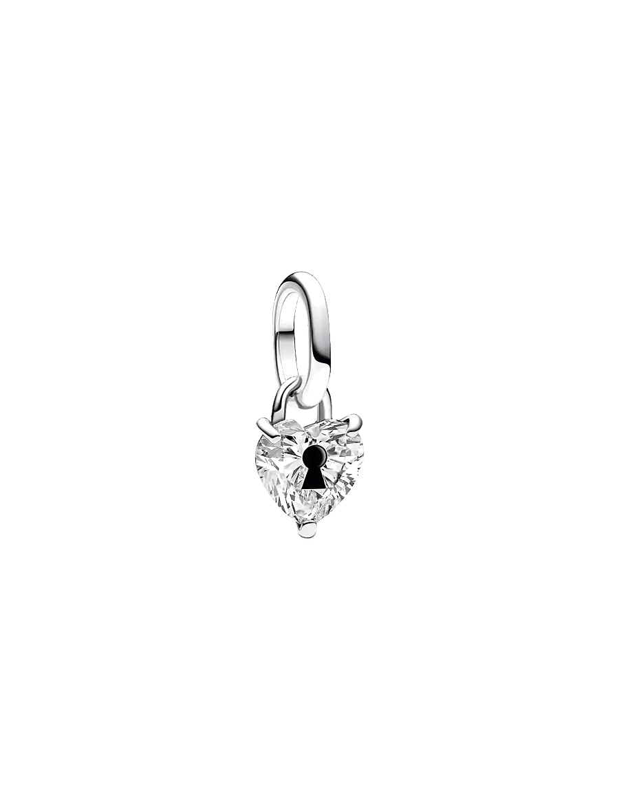 Pandora - Keyhole heart sterling silver mini dangle with clear cubic zirconia and black enamel - anhänger - black - 1
