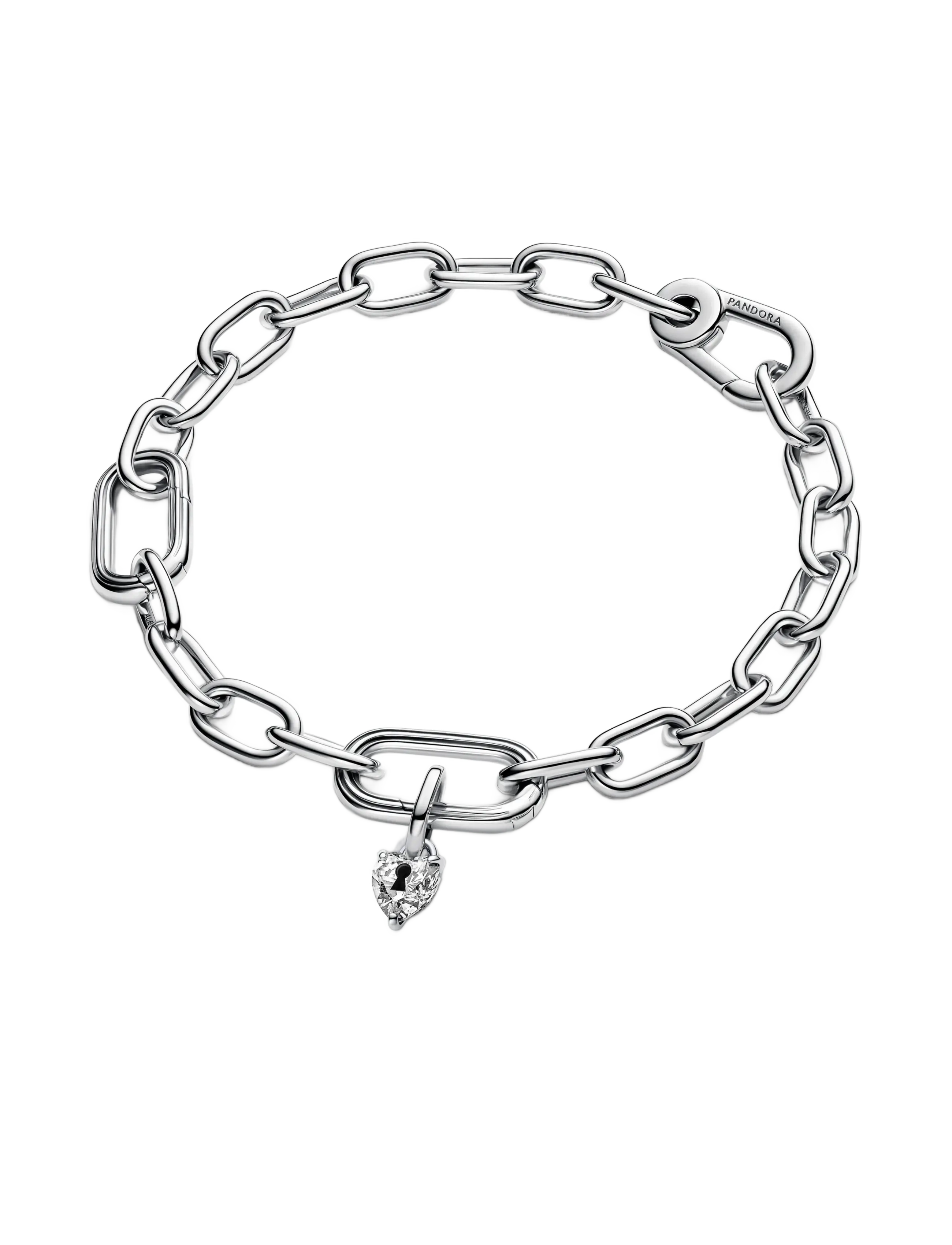 Pandora - Keyhole heart sterling silver mini dangle with clear cubic zirconia and black enamel - vedhæng - black - 3