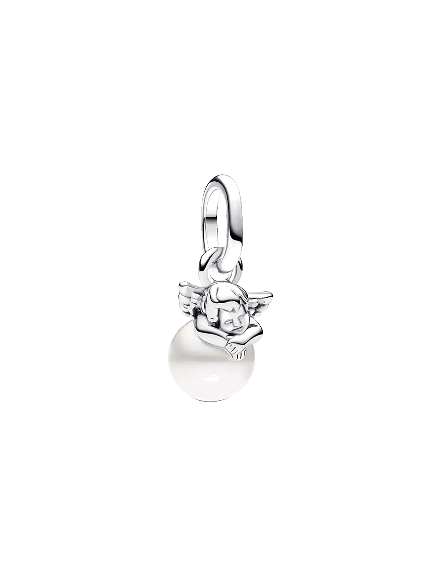 Pandora - Cupid angel sterling silver mini dangle with treated freshwater cultured pearl - pendentifs - white - 0