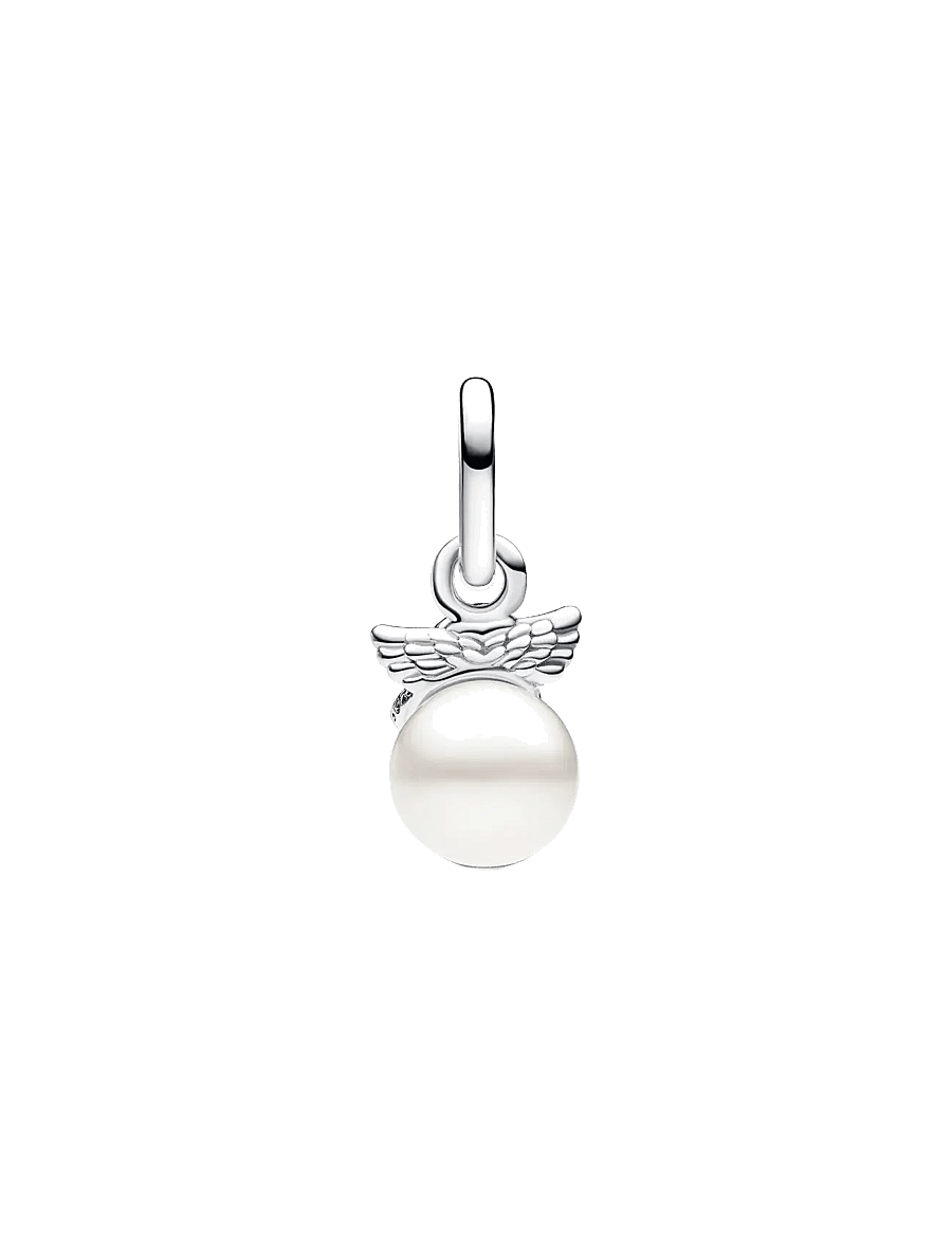 Pandora - Cupid angel sterling silver mini dangle with treated freshwater cultured pearl - pendentifs - white - 1