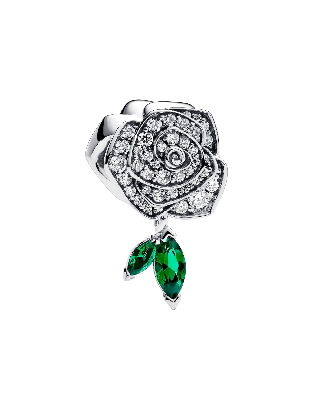 Pandora Rose sterling silver charm with clear cubic zirconia and royal green crystal - Charms - GREEN / silver