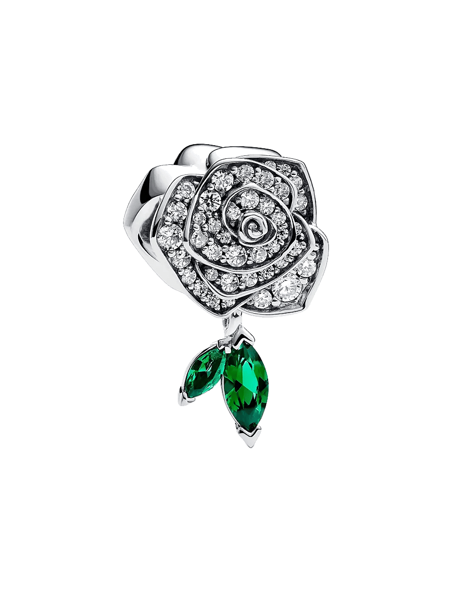 Pandora - Rose sterling silver charm with clear cubic zirconia and royal green crystal - pendentifs - green - 1
