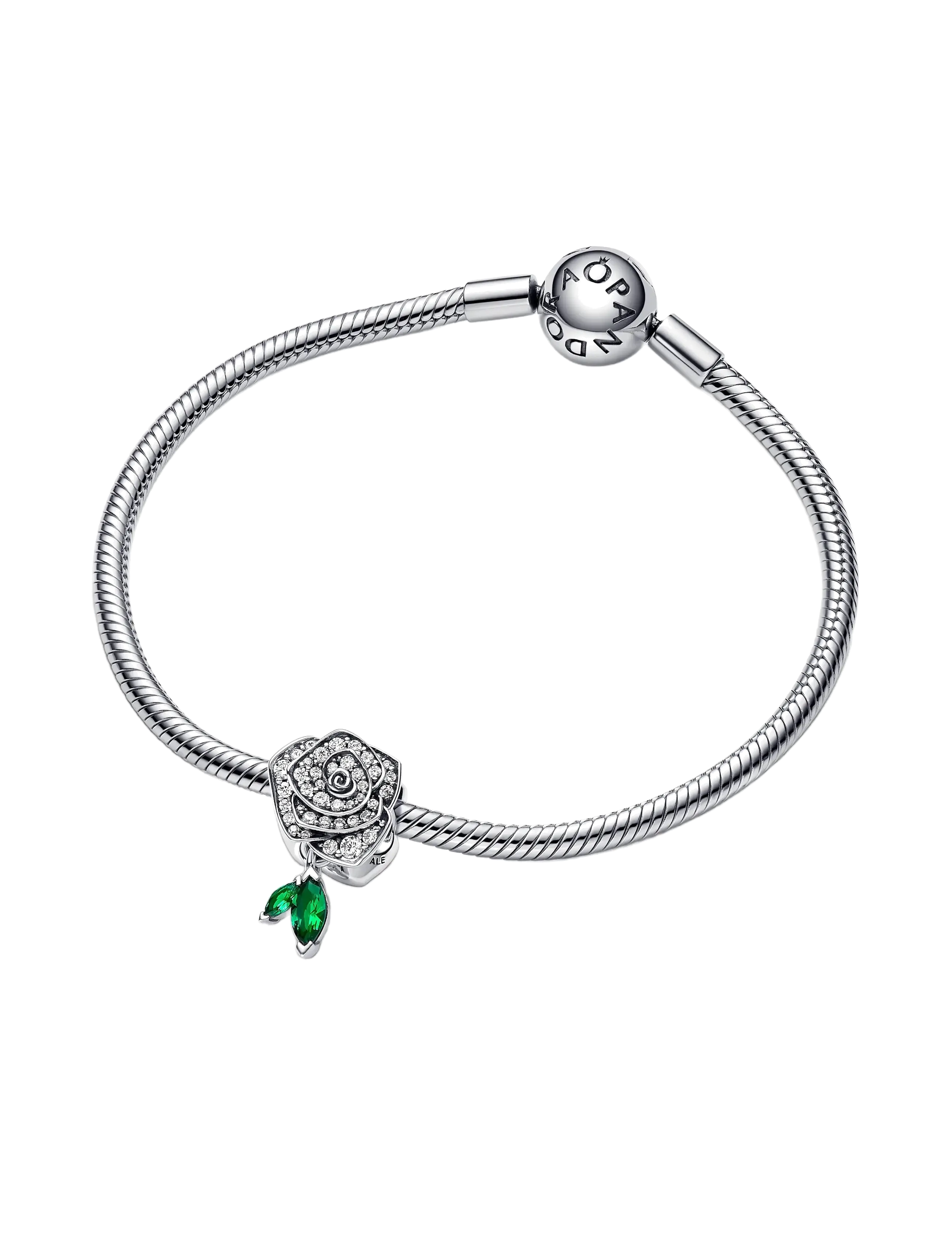 Pandora - Rose sterling silver charm with clear cubic zirconia and royal green crystal - pendentifs - green - 2