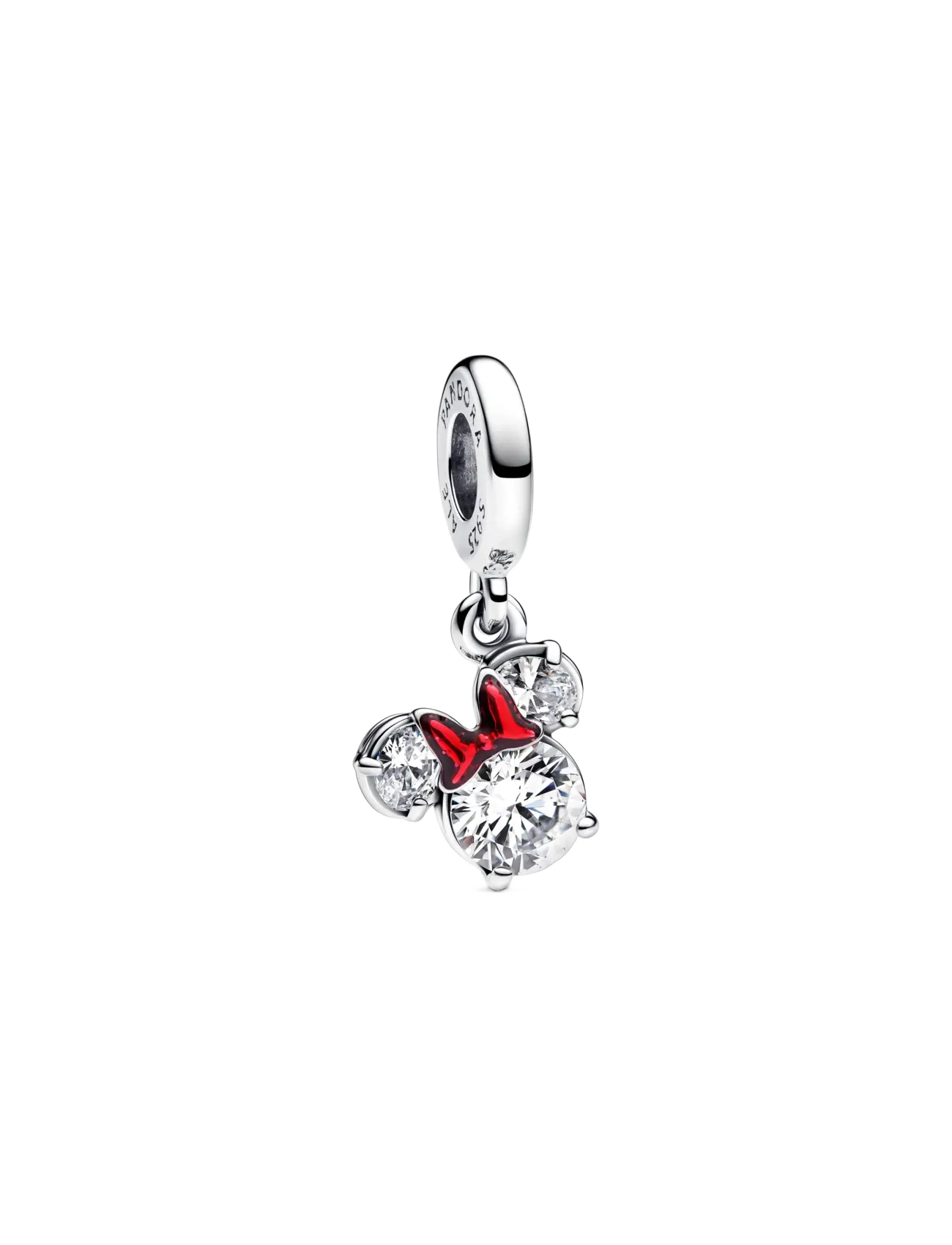 Disney Minnie Mouse sterling silver dangle with clear cubic zirconia and holo glittery red enamel - RED