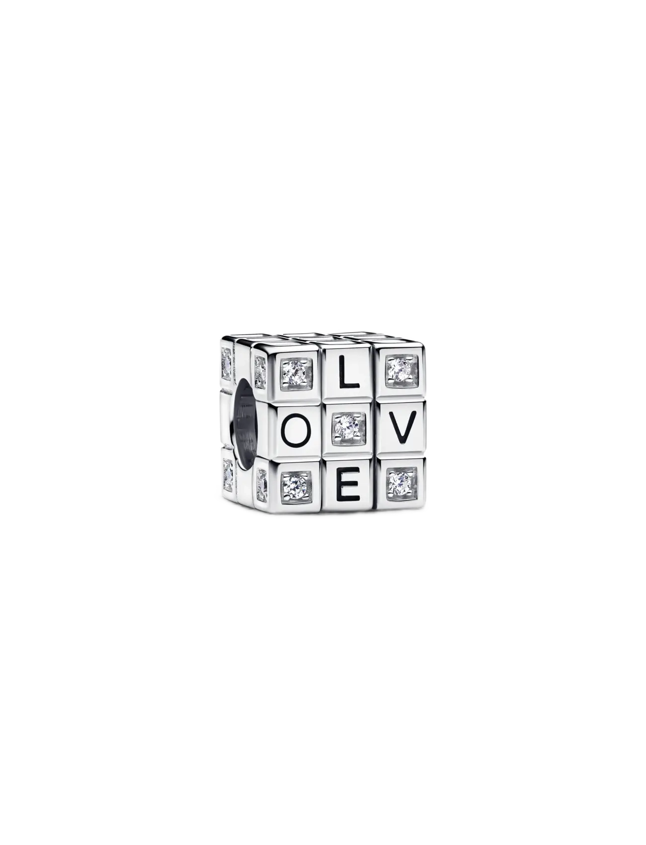Pandora Toy cube sterling silver charm with clear cubic zirconia and red enamel - Charms - RED / silver