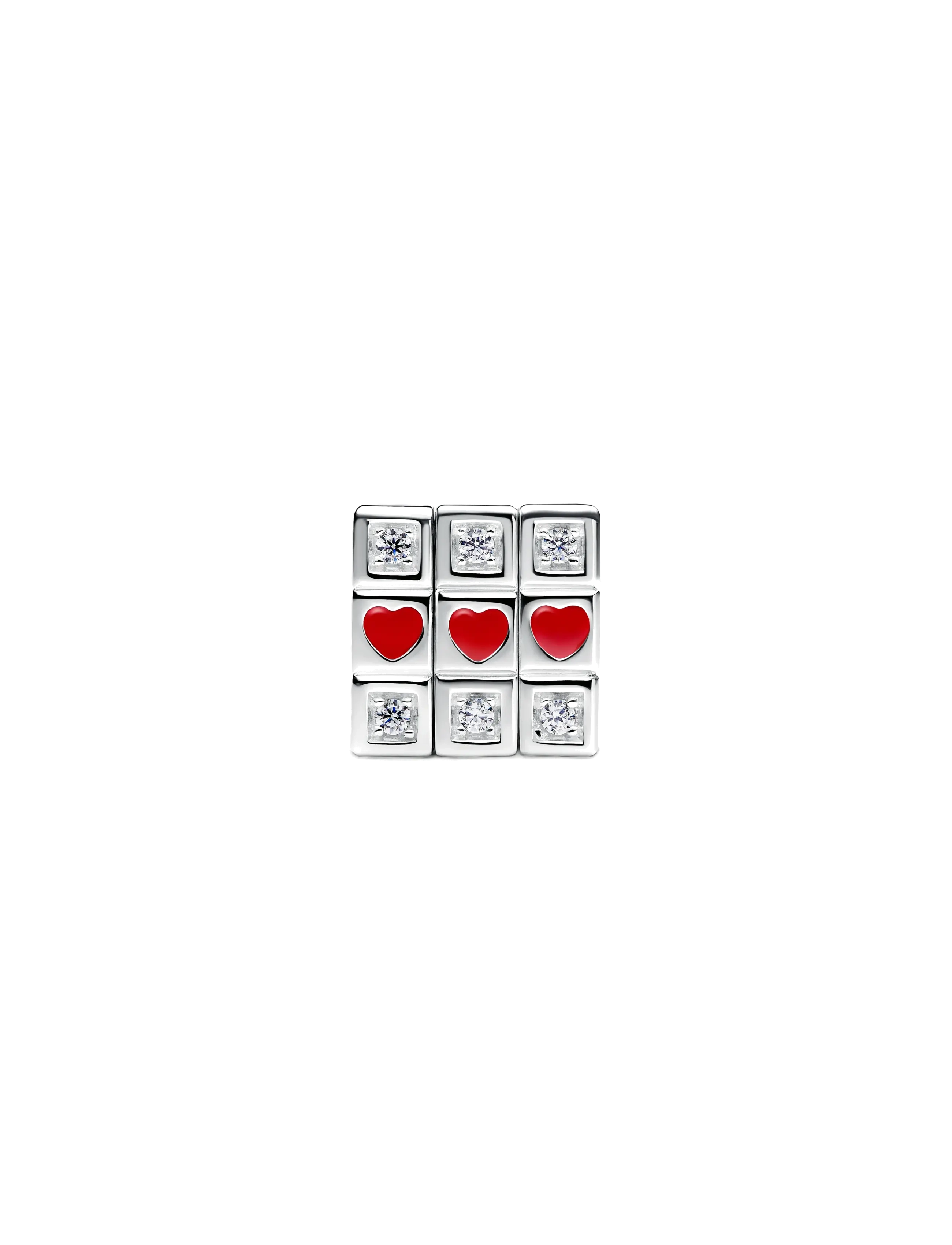Pandora - Toy cube sterling silver charm with clear cubic zirconia and red enamel - anhänger - red - 2