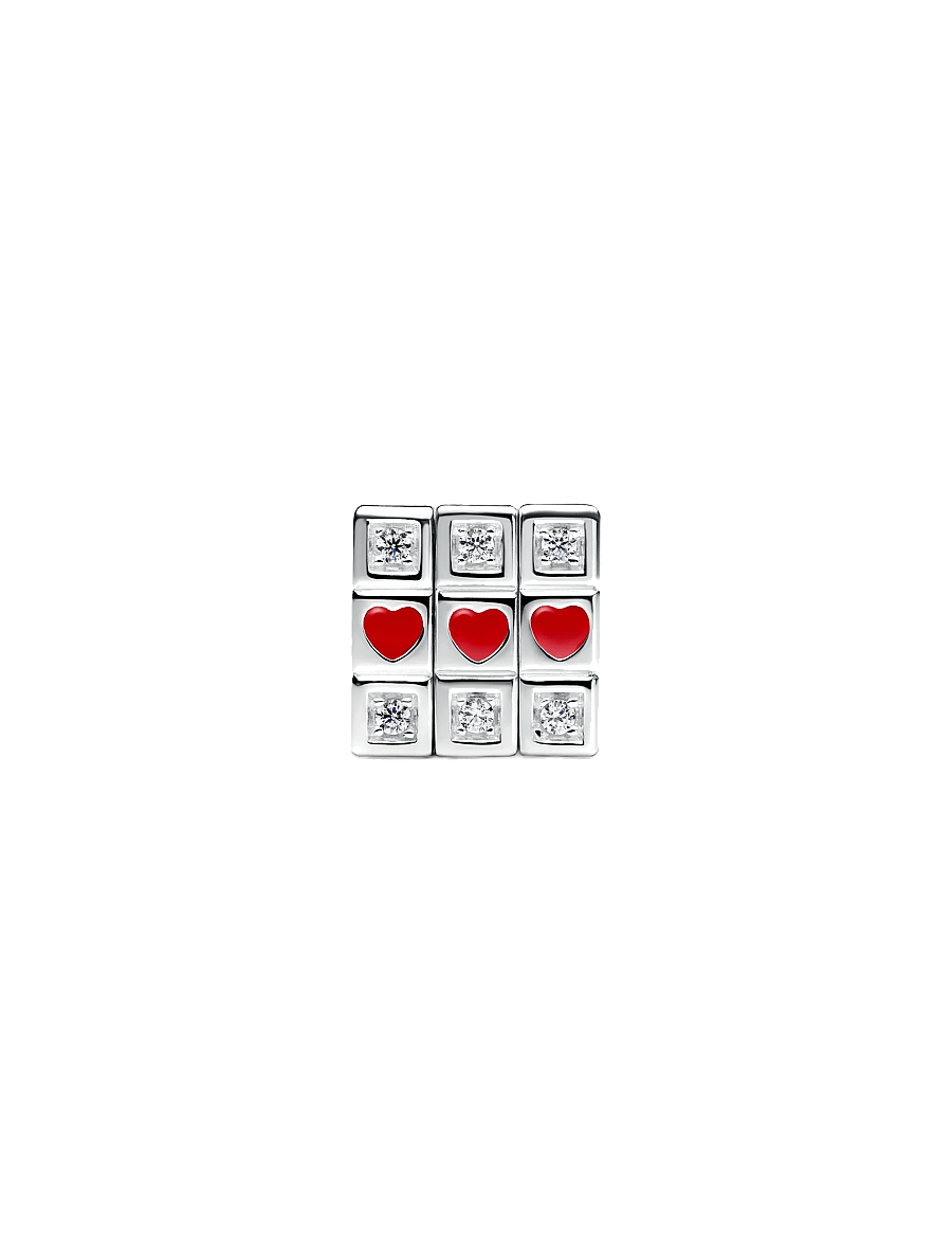 Pandora - Toy cube sterling silver charm with clear cubic zirconia and red enamel - anhänger - red - 2
