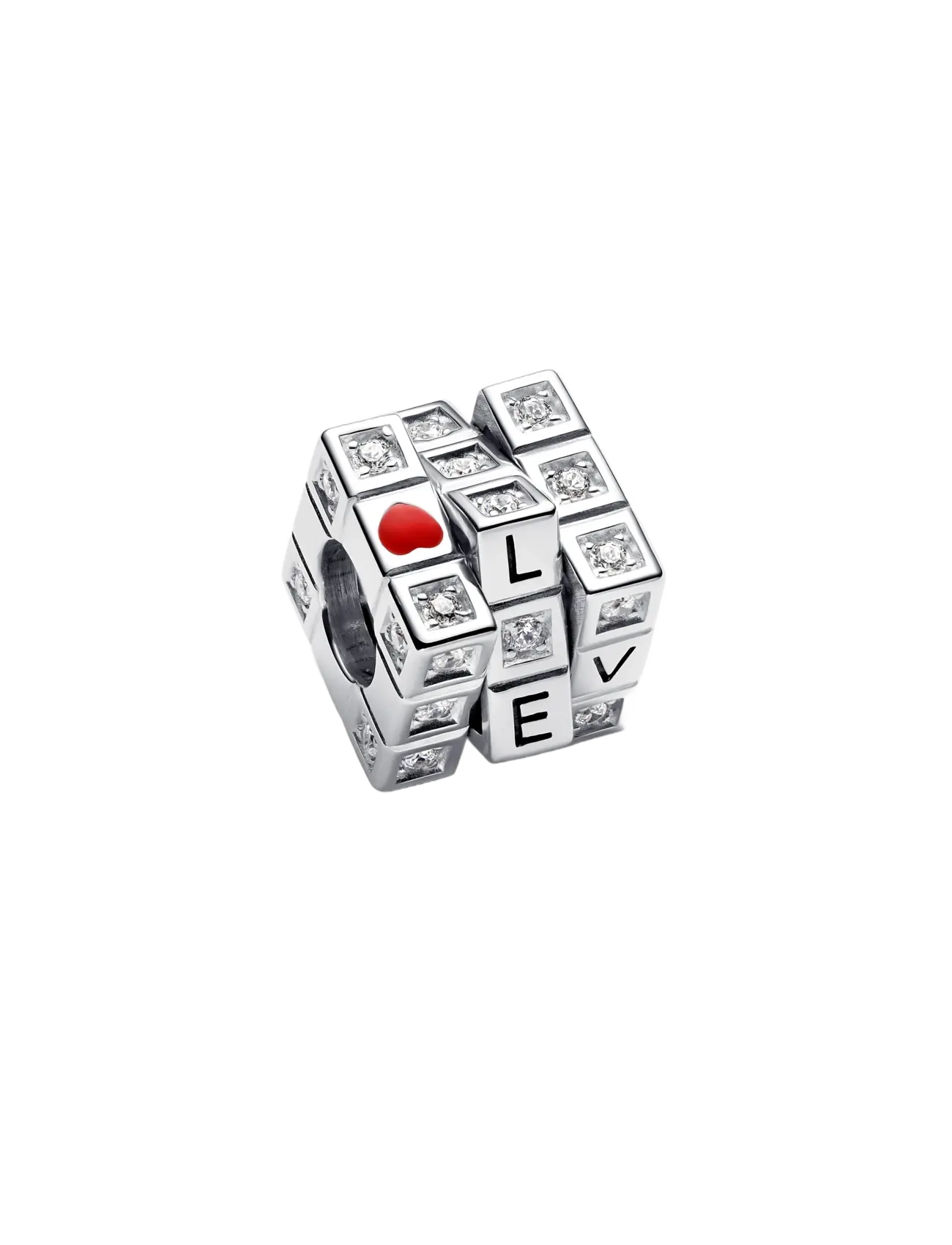 Pandora - Toy cube sterling silver charm with clear cubic zirconia and red enamel - anhänger - red - 3