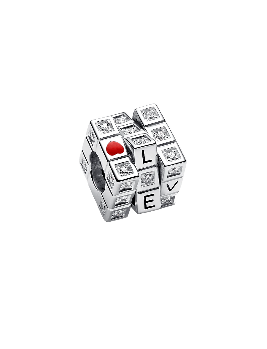 Pandora - Toy cube sterling silver charm with clear cubic zirconia and red enamel - anhänger - red - 3