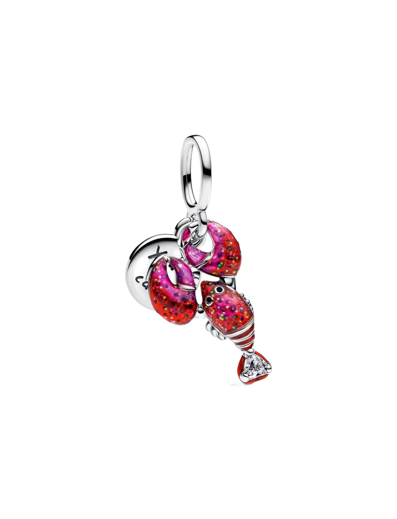 Pandora Love lobster sterling silver double dangle with clear cubic zirconia, black, glittery red and pink e - Charms - PINK / silver