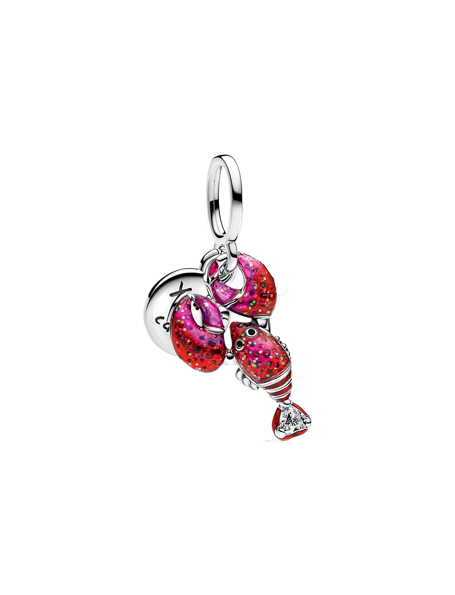 Pandora - Love lobster sterling silver double dangle with clear cubic zirconia, black, glittery red and pink e - anhänger - pink - 1