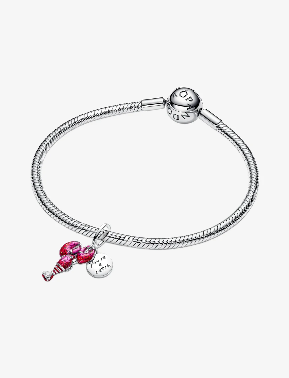Pandora - Love lobster sterling silver double dangle with clear cubic zirconia, black, glittery red and pink e - ripatsid - pink - 2