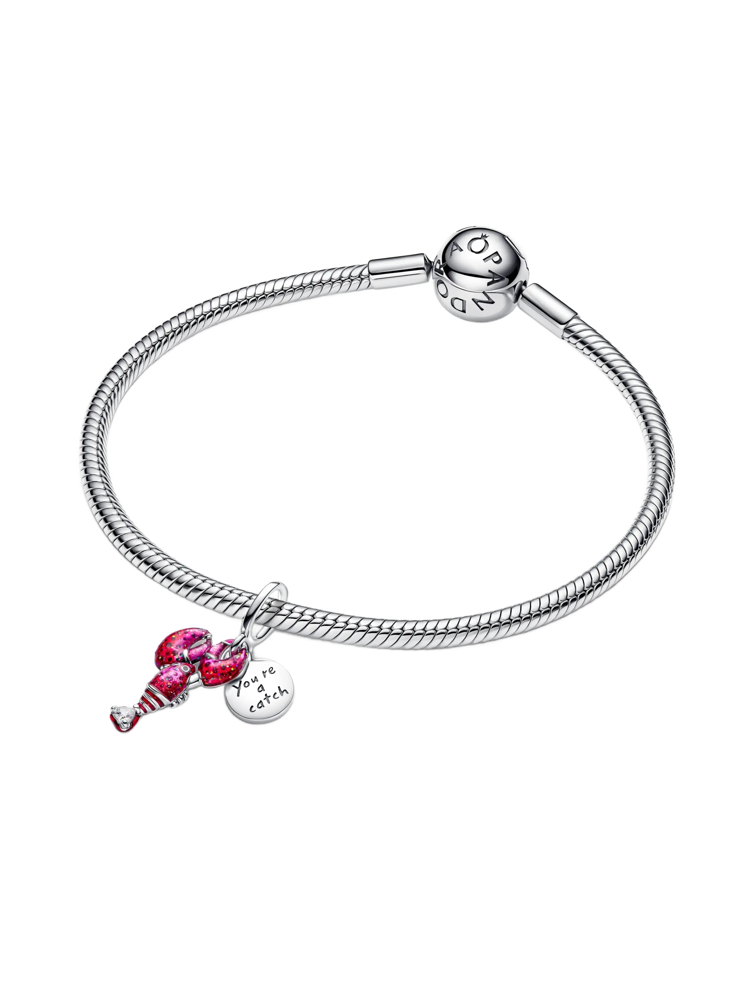 Pandora - Love lobster sterling silver double dangle with clear cubic zirconia, black, glittery red and pink e - anhänger - pink - 2