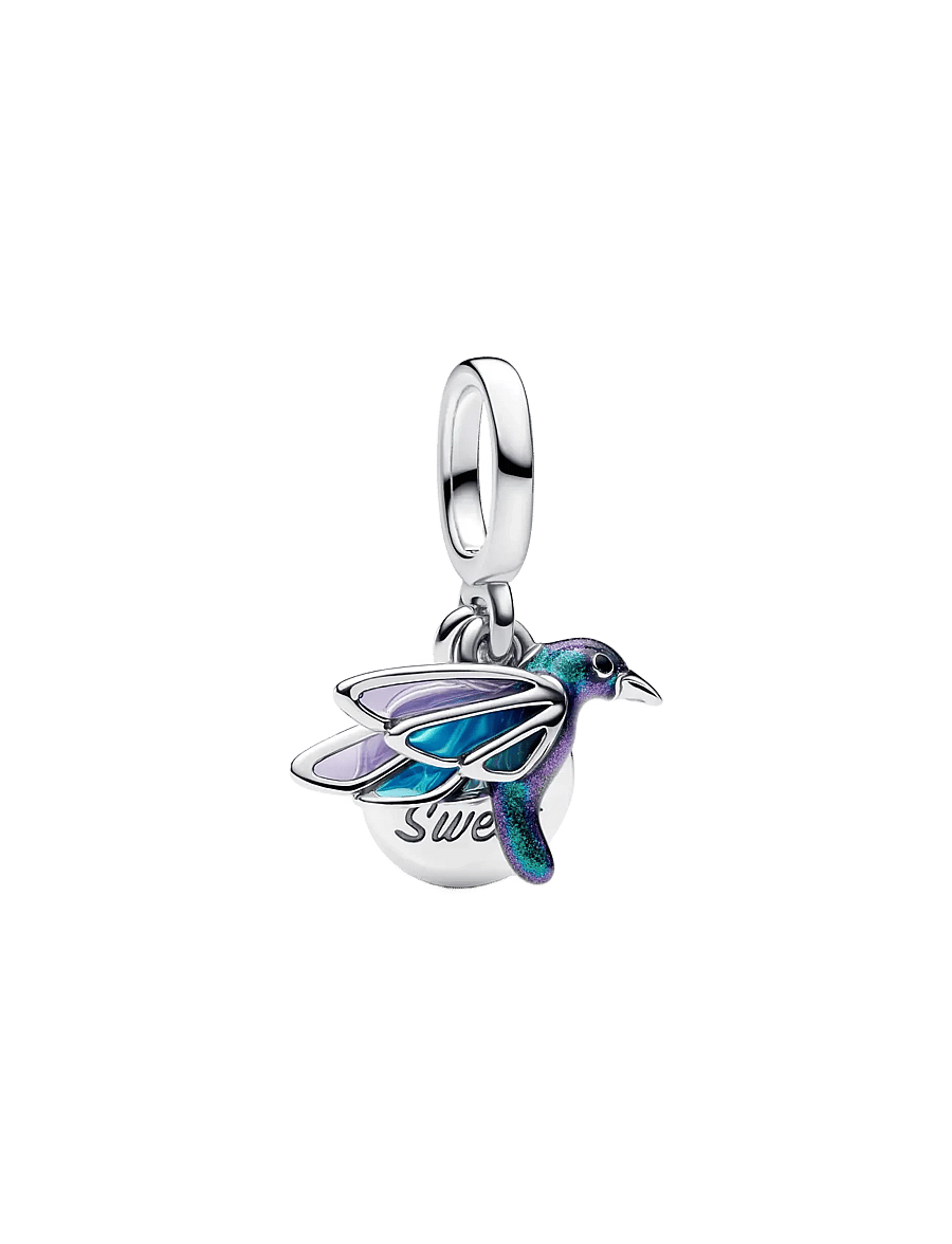 Pandora - Hummingbird sterling silver double dangle with glittery green, black, transparent blue and purple en - pendentifs - purple - 1