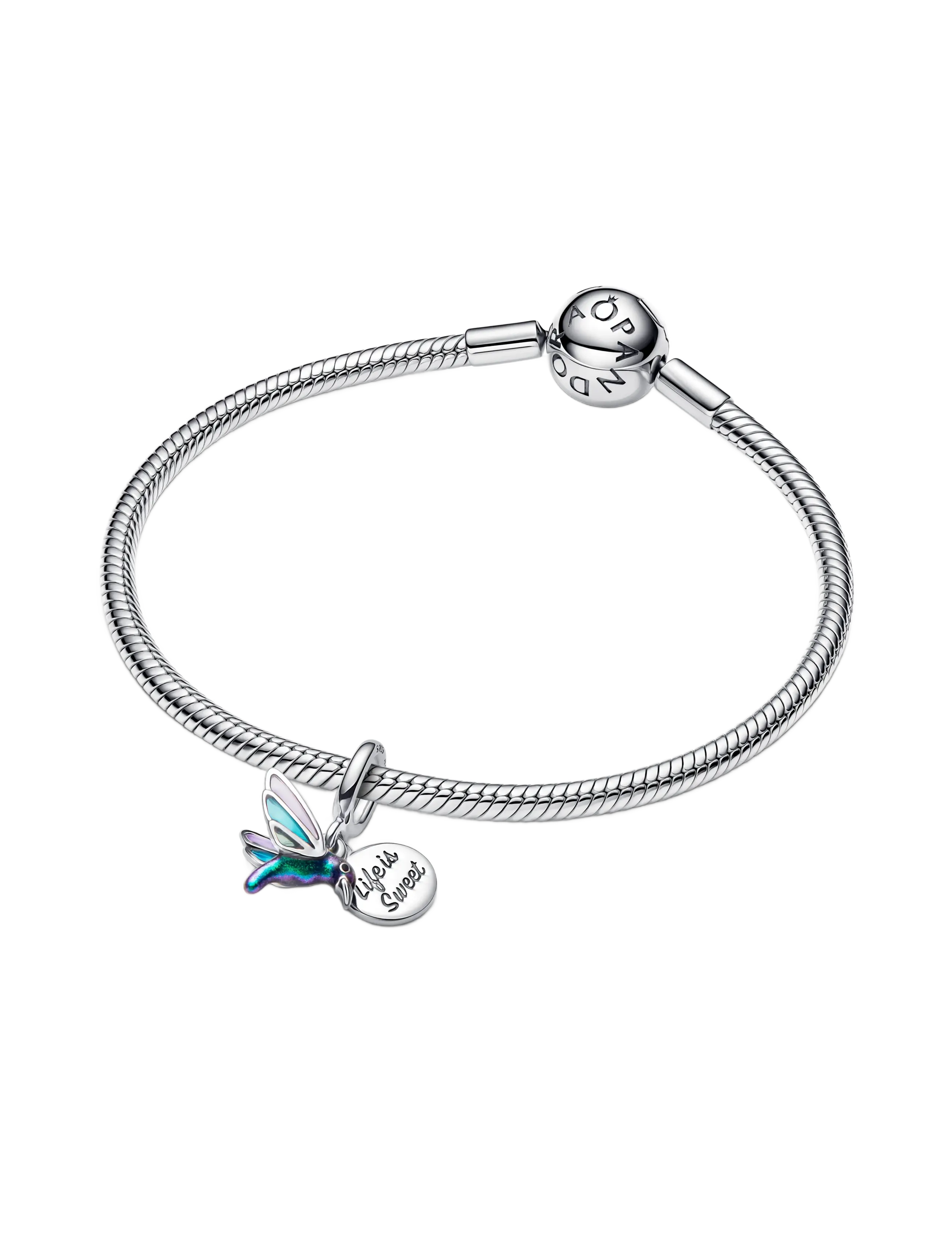 Pandora - Hummingbird sterling silver double dangle with glittery green, black, transparent blue and purple en - pendentifs - purple - 2