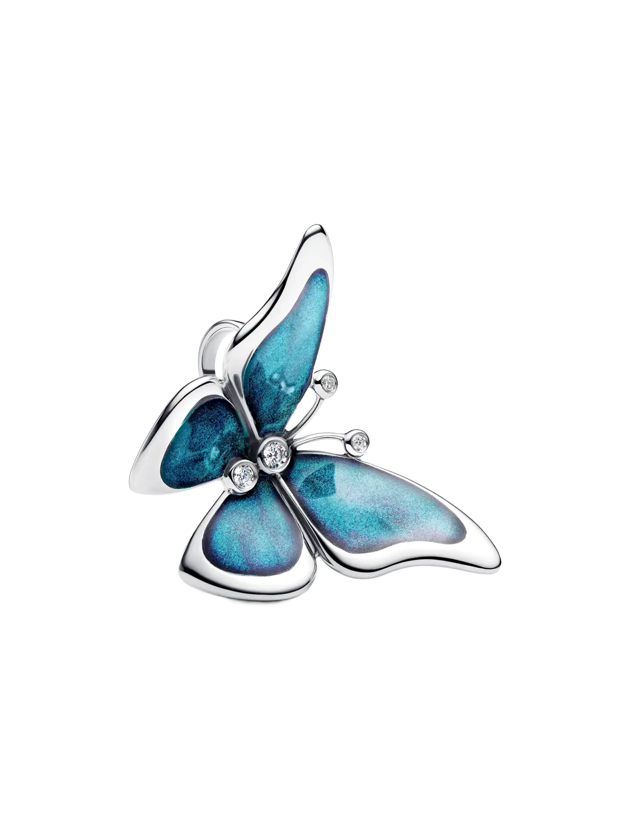 Pandora Butterfly sterling silver charm with clear cubic zirconia, black, teal and purple enamel - Charms - BLUE / silver
