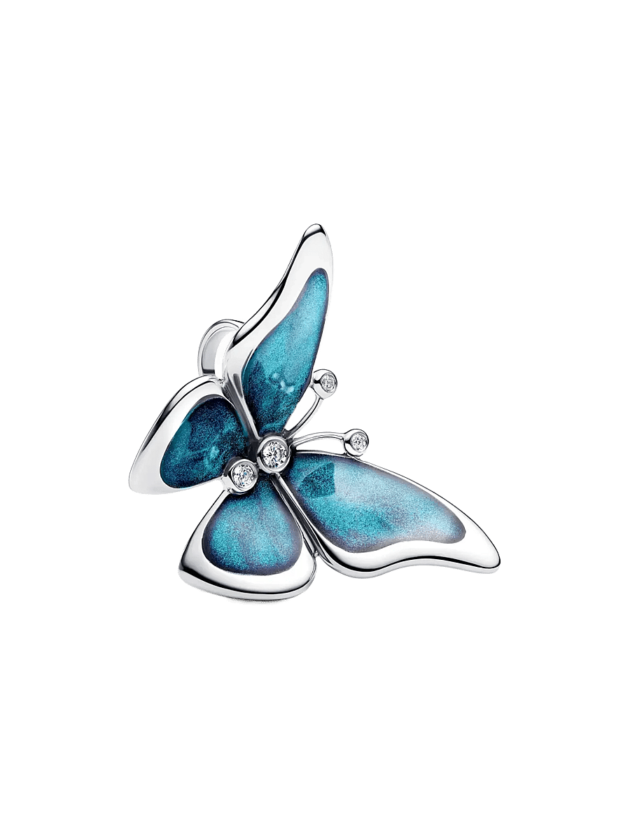Pandora - Butterfly sterling silver charm with clear cubic zirconia, black, teal and purple enamel - pendentifs - blue - 1