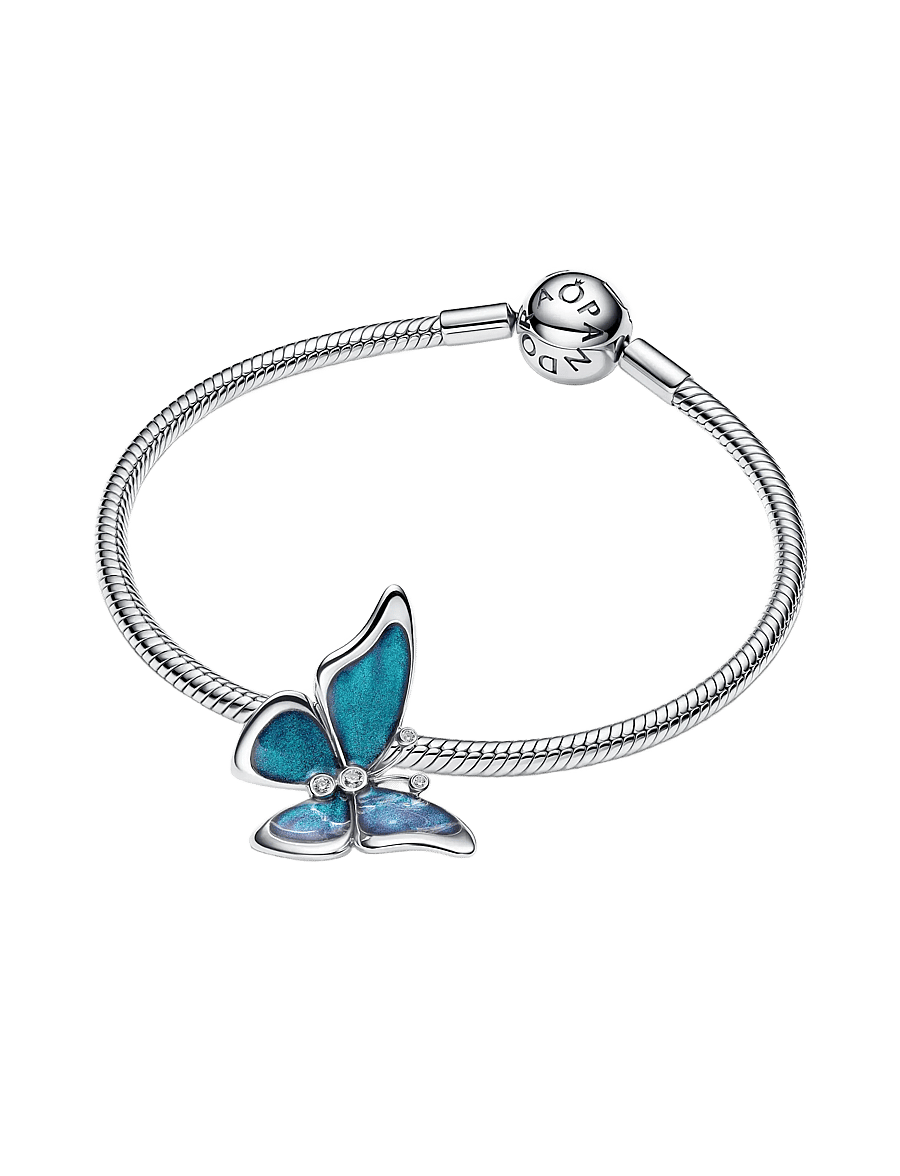 Pandora - Butterfly sterling silver charm with clear cubic zirconia, black, teal and purple enamel - pendentifs - blue - 3
