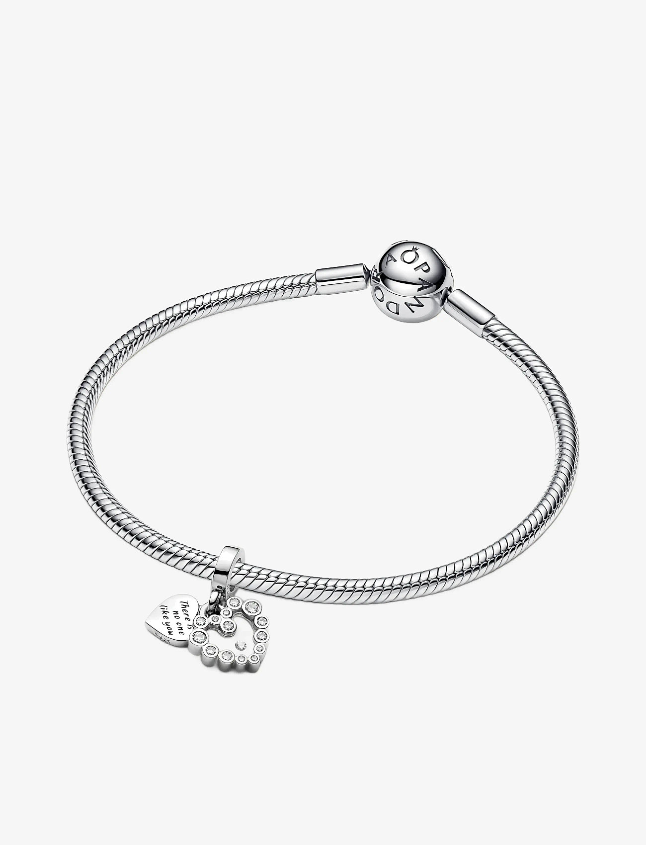 Pandora - Heart sterling silver double dangle with clear cubic zirconia and transparent resin - pendants - clear - 3