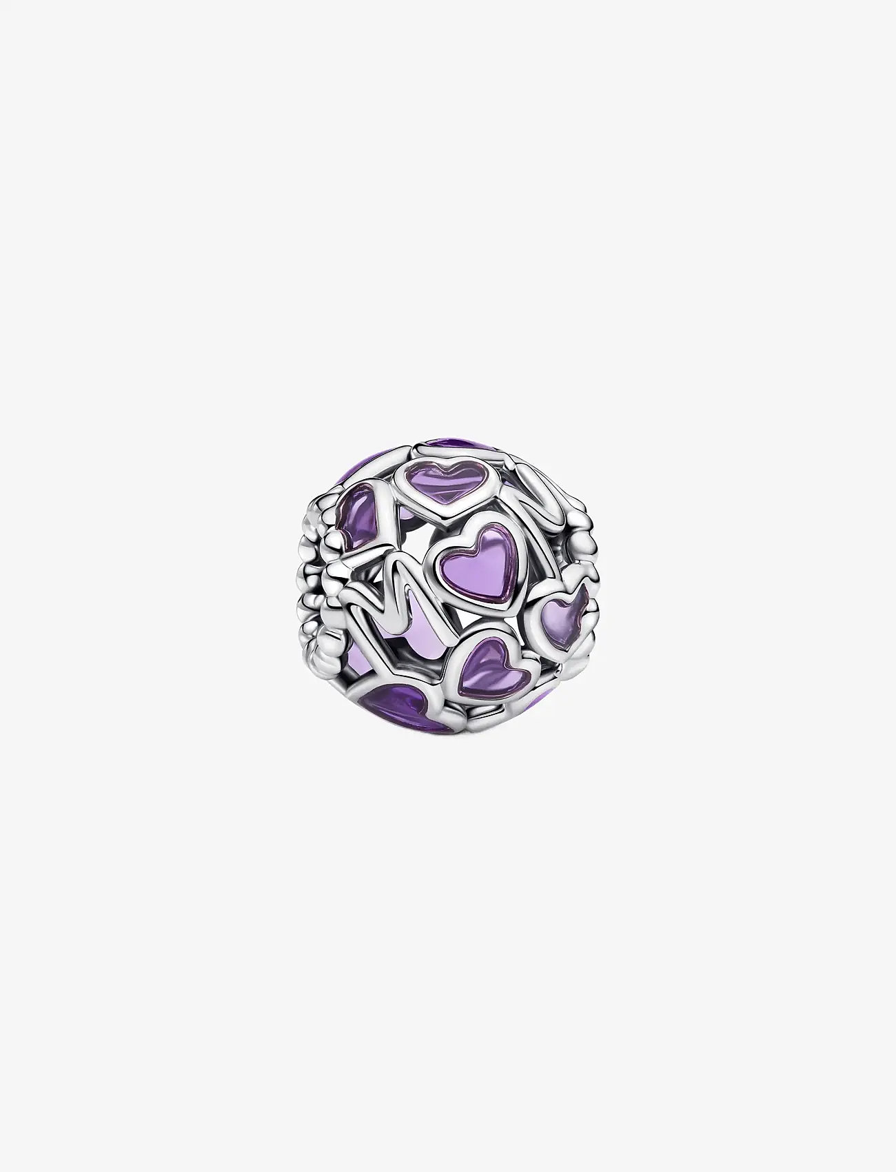 Pandora - Mum hearts sterling silver charm with transparent purple UV resin - hängen & berlocker - purple - 1