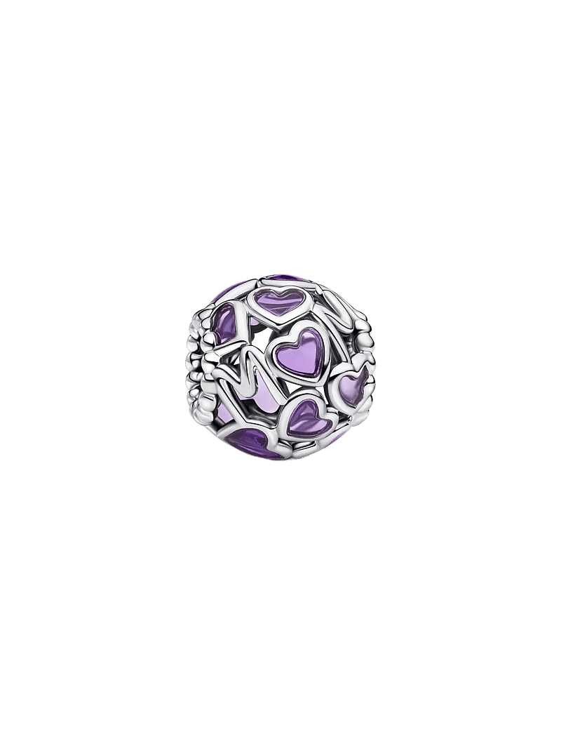 Pandora - Mum hearts sterling silver charm with transparent purple UV resin - hängen & berlocker - purple - 1
