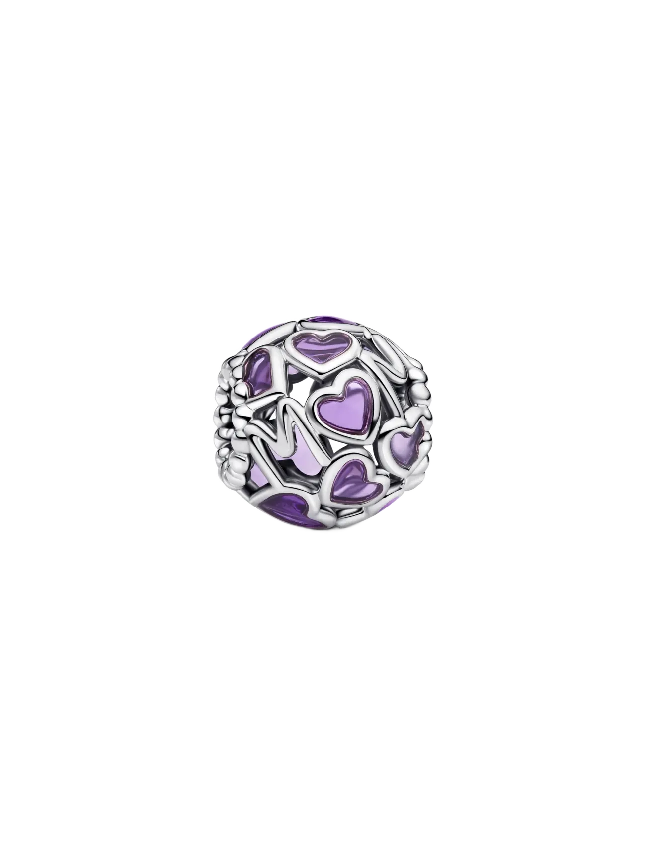 Pandora Mum hearts sterling silver charm with transparent purple UV resin - Charms - PURPLE / silver