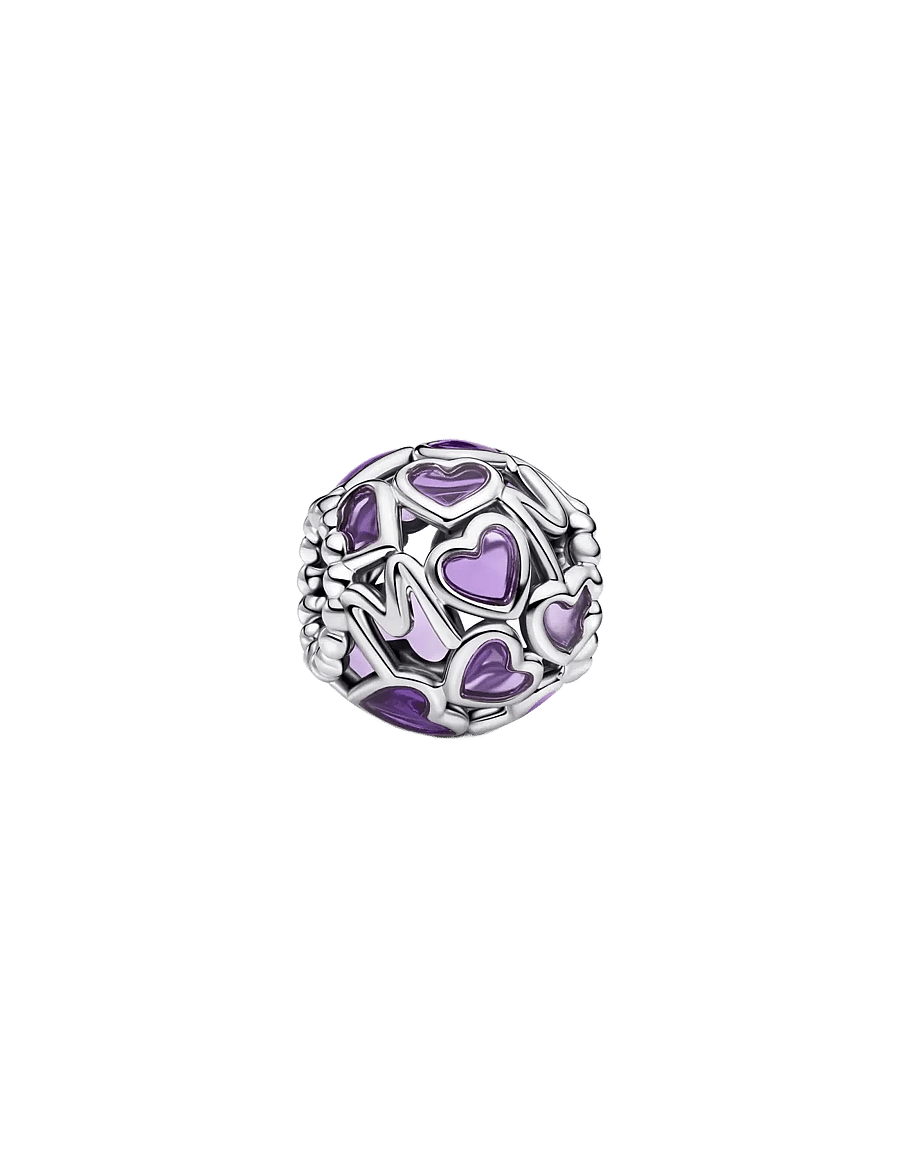 Pandora - Mum hearts sterling silver charm with transparent purple UV resin - anhänger - purple - 1